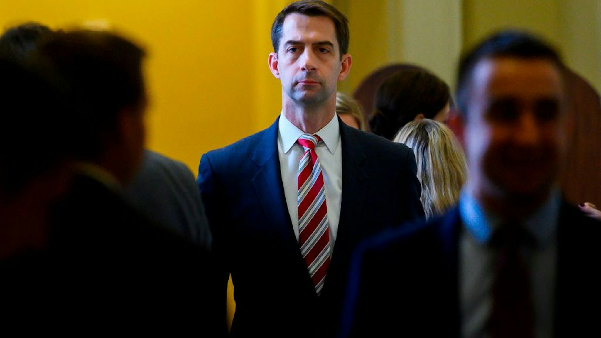 US Senator Tom Cotton (R-AR) walks out of a senate luncheon on Capitol Hill in Washington, DC on October 22, 2019. (Photo by Andrew CABALLERO-REYNOLDS / AFP) (Photo by ANDREW CABALLERO-REYNOLDS/AFP via Getty Images)