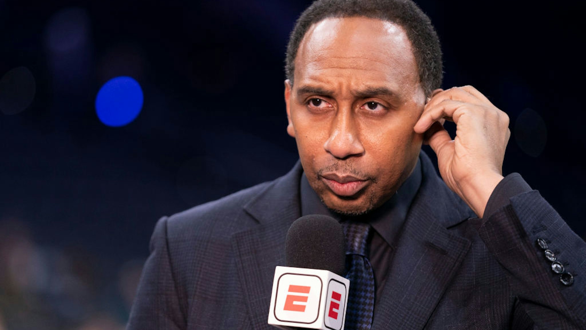 PHILADELPHIA, PA - DECEMBER 20: ESPN analyst Stephen A. Smith looks on prior to the game between the Dallas Mavericks and Philadelphia 76ers at the Wells Fargo Center on December 20, 2019 in Philadelphia, Pennsylvania. NOTE TO USER: User expressly acknowledges and agrees that, by downloading and/or using this photograph, user is consenting to the terms and conditions of the Getty Images License Agreement. (Photo by Mitchell Leff/Getty Images)