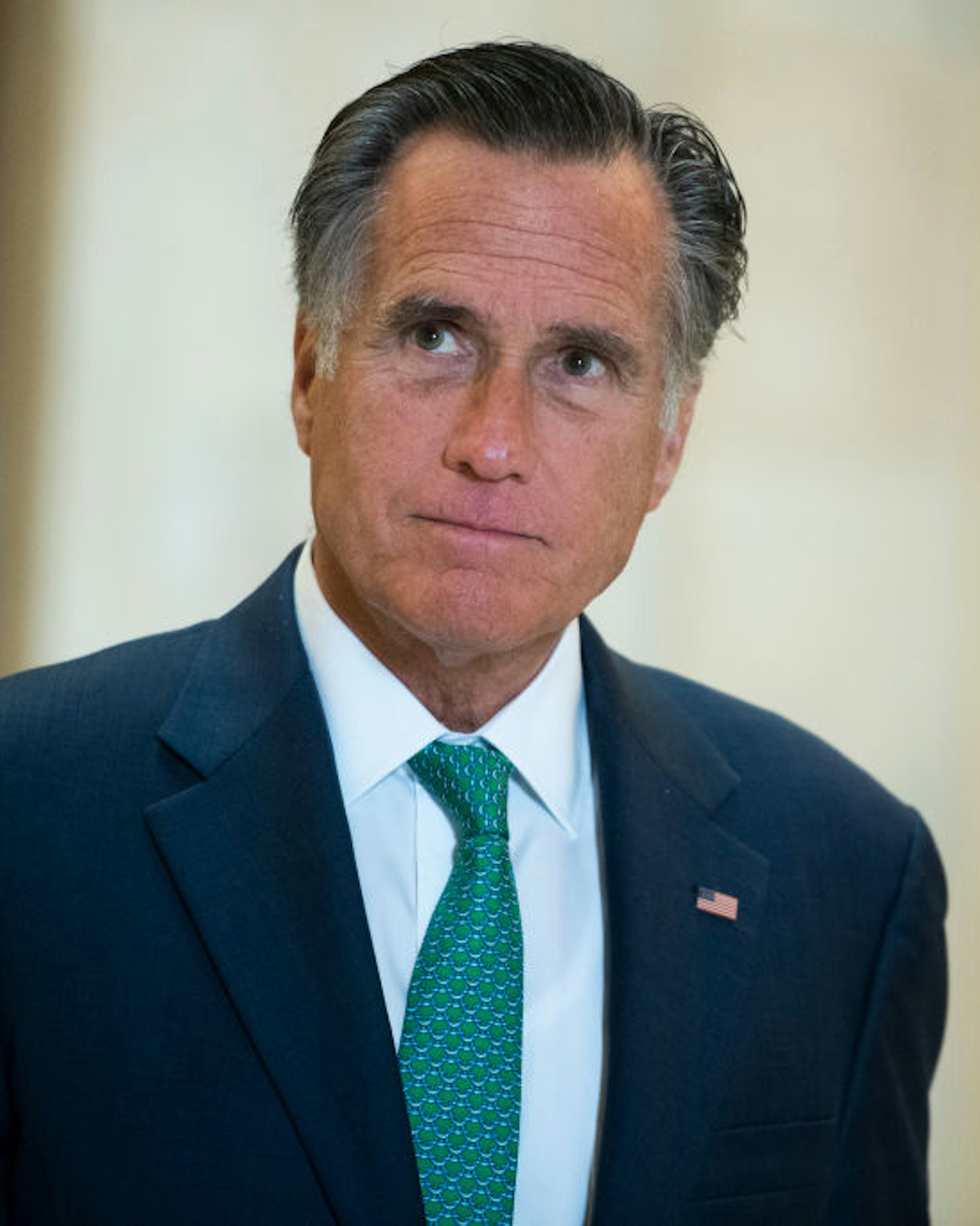 UNITED STATES - MARCH 17: Sen. Mitt Romney, R-Utah, leaves the Senate Republican Policy luncheon in Russell Building on Tuesday, March 17, 2020. Treasury Secretary Steven Mnuchin attended to discuss the coronavirus relief package. (Photo By Tom Williams/CQ-Roll Call, Inc via Getty Images)