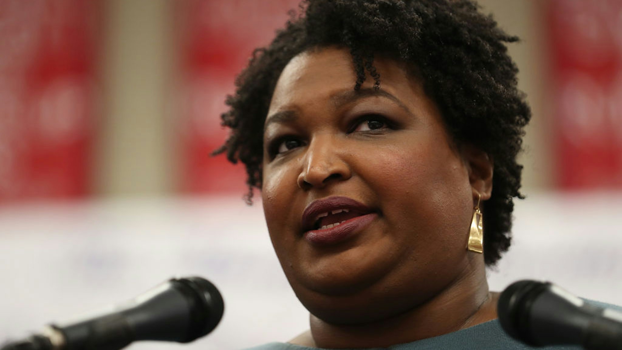 SELMA, AL - MARCH 01: Stacey Abrams speaks during the Martin &amp; Coretta S. King Unity Breakfast on March 1, 2020 in Selma, Alabama. Presidential candidates and their supporters continue to campaign before voting starts on Super Tuesday, March 3. (Photo by Joe Raedle/Getty Images)