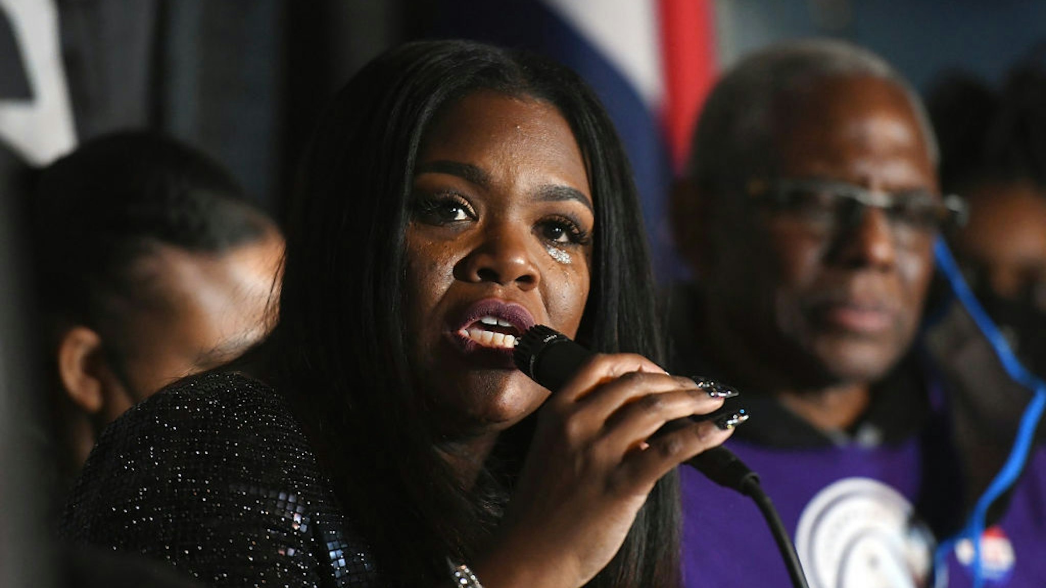 Congresswoman-elect Cori Bush speaks during her election-night watch party on November 3, 2020 at campaign headquarters in St. Louis, Missouri.