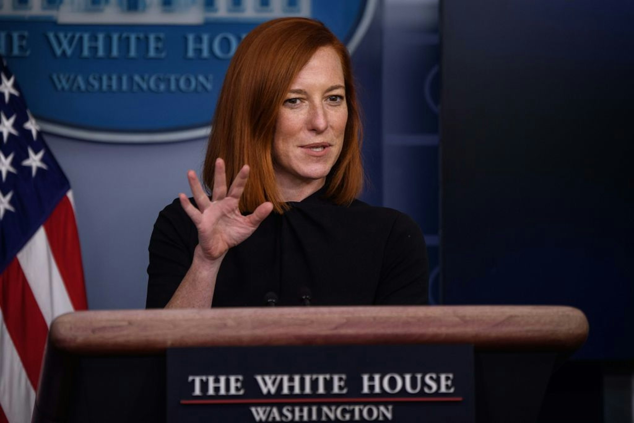 White House Press Secretary Jen Psaki speaks during a press briefing on January 22, 2021, in the Brady Briefing Room of the White House in Washington, DC. (Photo by NICHOLAS KAMM / AFP) (Photo by NICHOLAS KAMM/AFP via Getty Images)