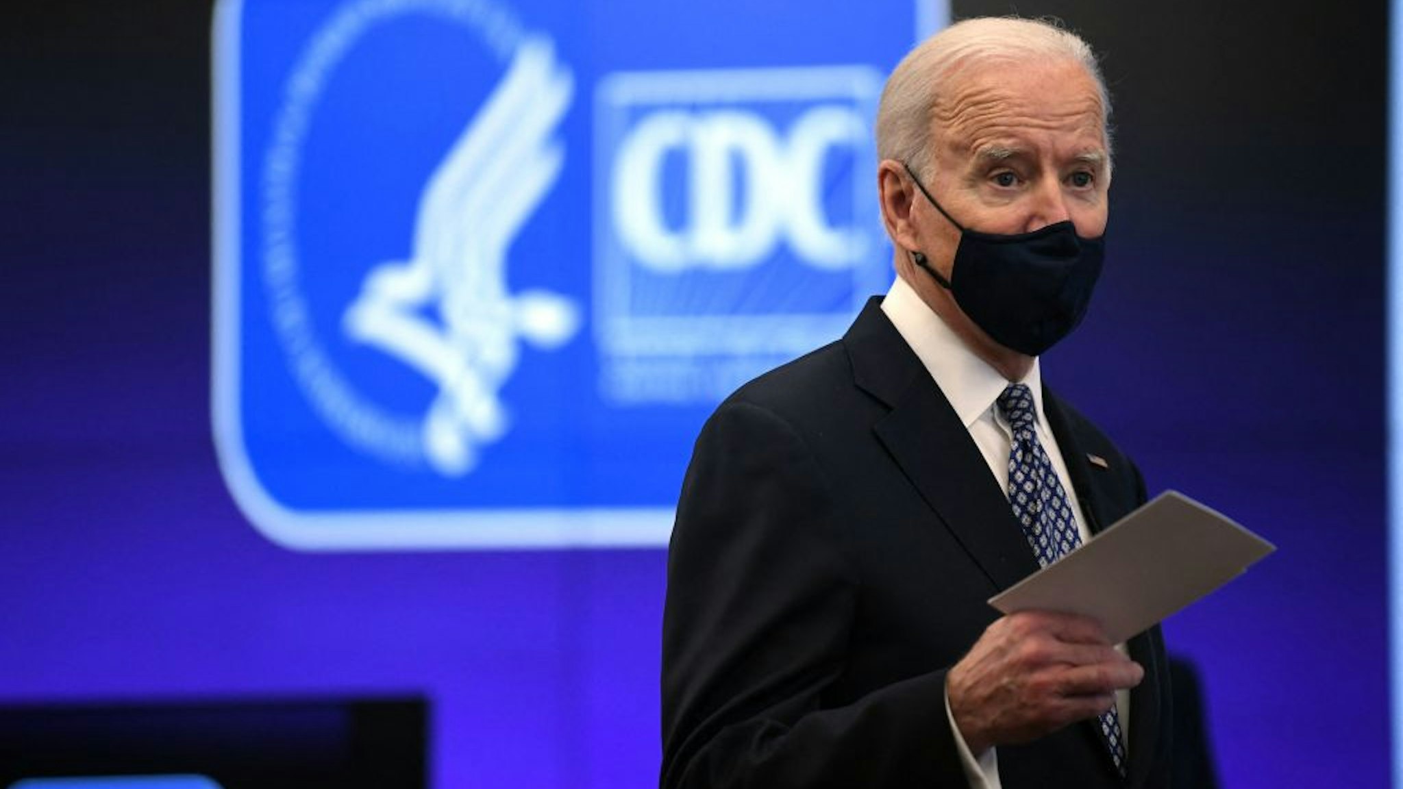 US President Joe Biden speaks as he tours the Centers for Disease Control and Prevention in Atlanta, Georgia, on March 19, 2021. (Photo by Eric BARADAT / AFP) (Photo by ERIC BARADAT/AFP via Getty Images)
