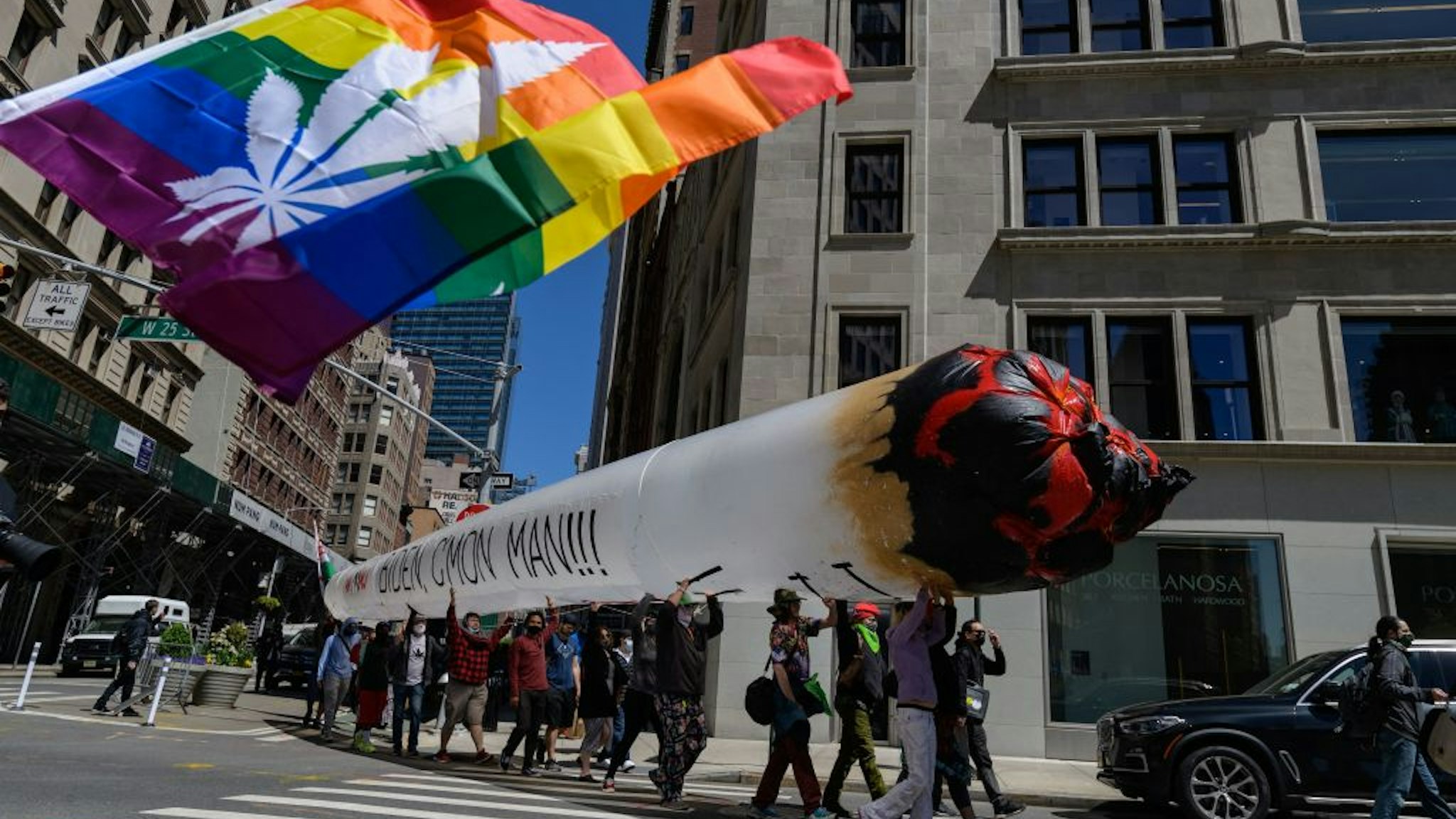 Demonstrators march in the annual NYC Cannabis Parade & Rally in support of the legalization of marijuana for recreational and medical use, on May 1, 2021 in New York City.