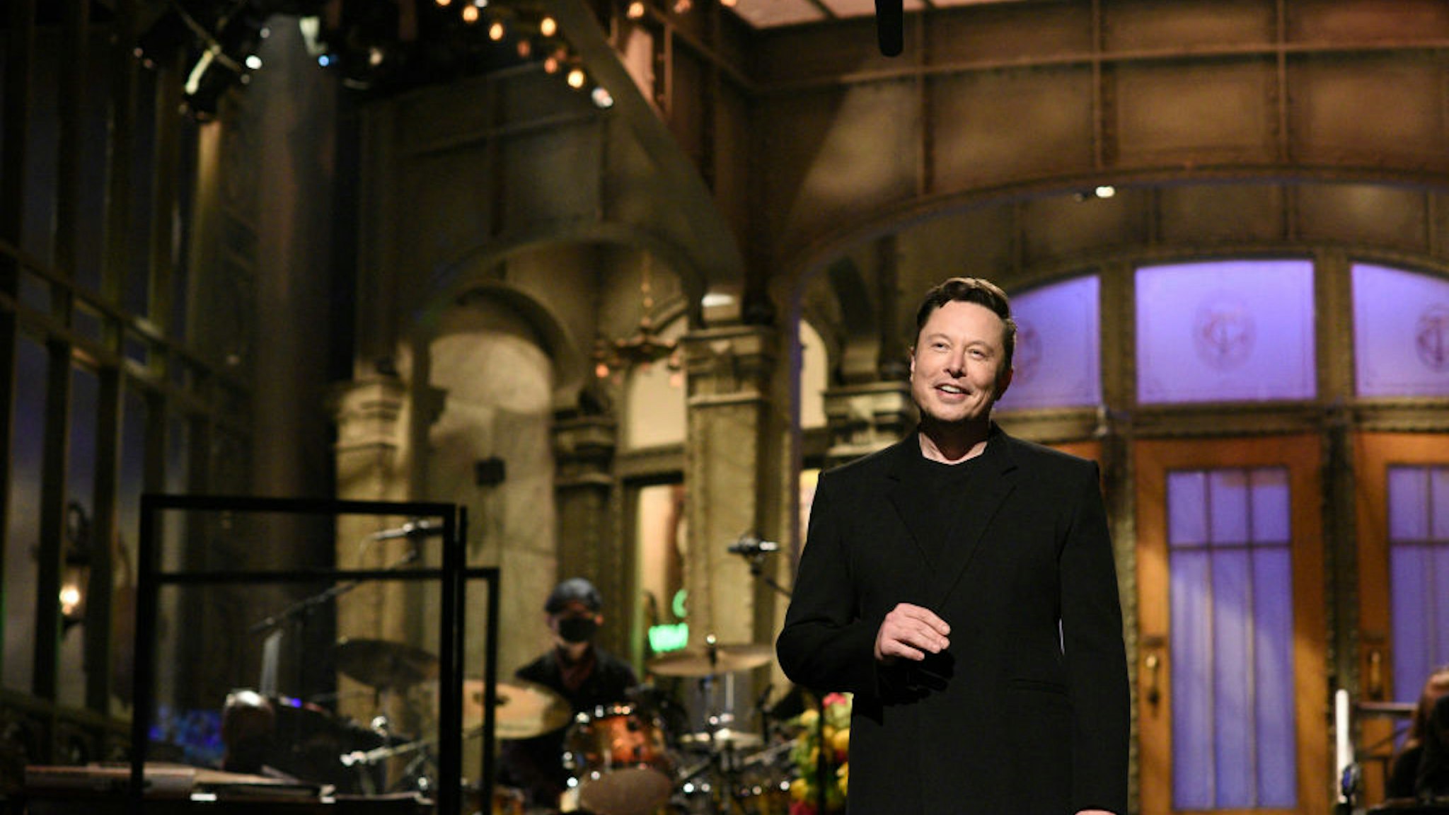SATURDAY NIGHT LIVE -- "Elon Musk" Episode 1803 -- Pictured: Host Elon Musk during the monologue on Saturday, May 8, 2021 -- (Photo By: Will Heath/NBC/NBCU Photo Bank via Getty Images)