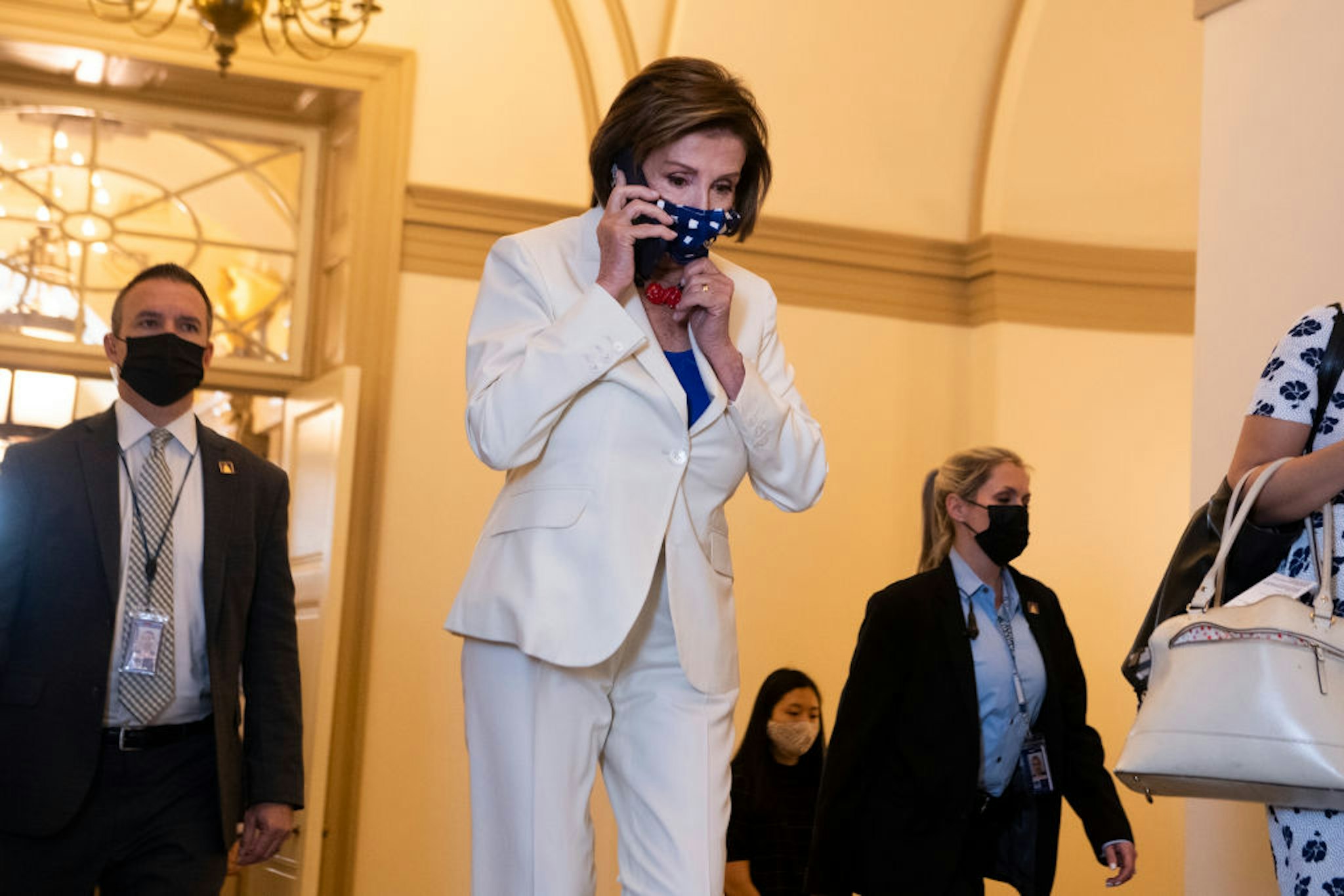 UNITED STATES - MAY 20: Speaker of the House Nancy Pelosi, D-Calif., arrives to the Capitol on Thursday, May 20, 2021. (Photo By Tom Williams/CQ-Roll Call, Inc via Getty Images)