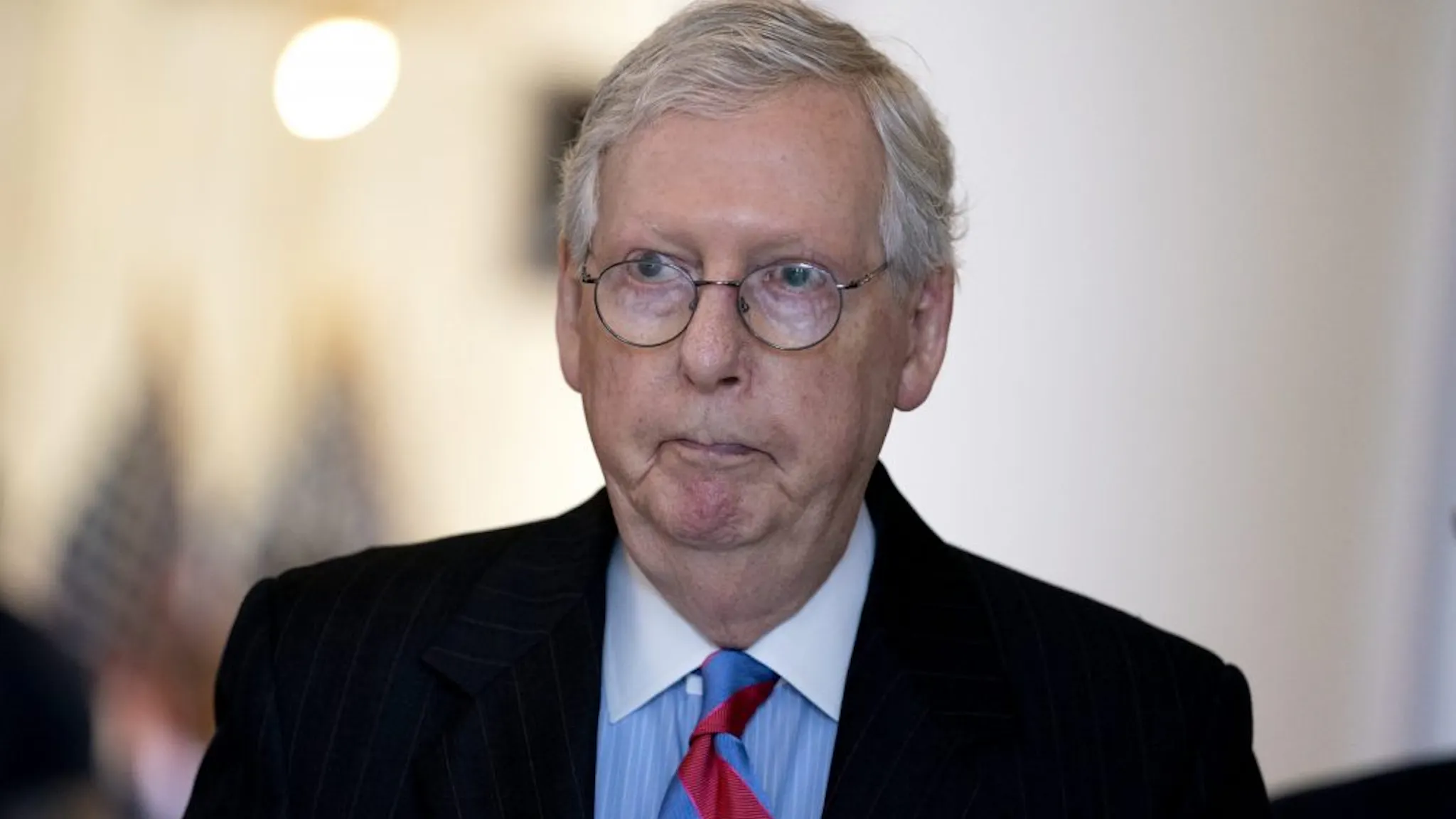 Mitch McConnell Senate Minority Leader Mitch McConnell, a Republican from Kentucky, departs Senate Republican policy luncheons at the Russell Senate Office Building in Washington, D.C., U.S., on Thursday, May 27, 2021. Senate Republicans are threatening to hold up a vote on a sweeping bill to bolster U.S. economic competitiveness and confront China's rise unless the majority leader allows them to offer more changes.