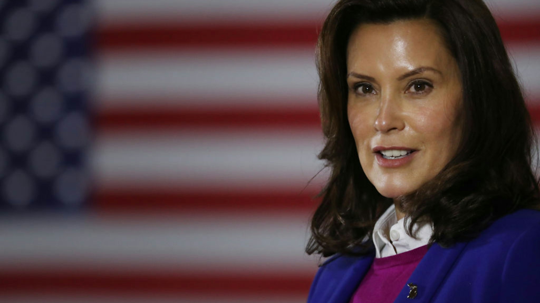 SOUTHFIELD, MICHIGAN - OCTOBER 16: Gov. Gretchen Whitmer introduces Democratic presidential nominee Joe Biden delivers remarks about health care at Beech Woods Recreation Center October 16, 2020 in Southfield,m Michigan. With 18 days until the election, Biden is campaigning in Michigan, a state President Donald Trump won in 2016 by less than 11,000 votes, the narrowest margin of victory in the state's presidential election history.