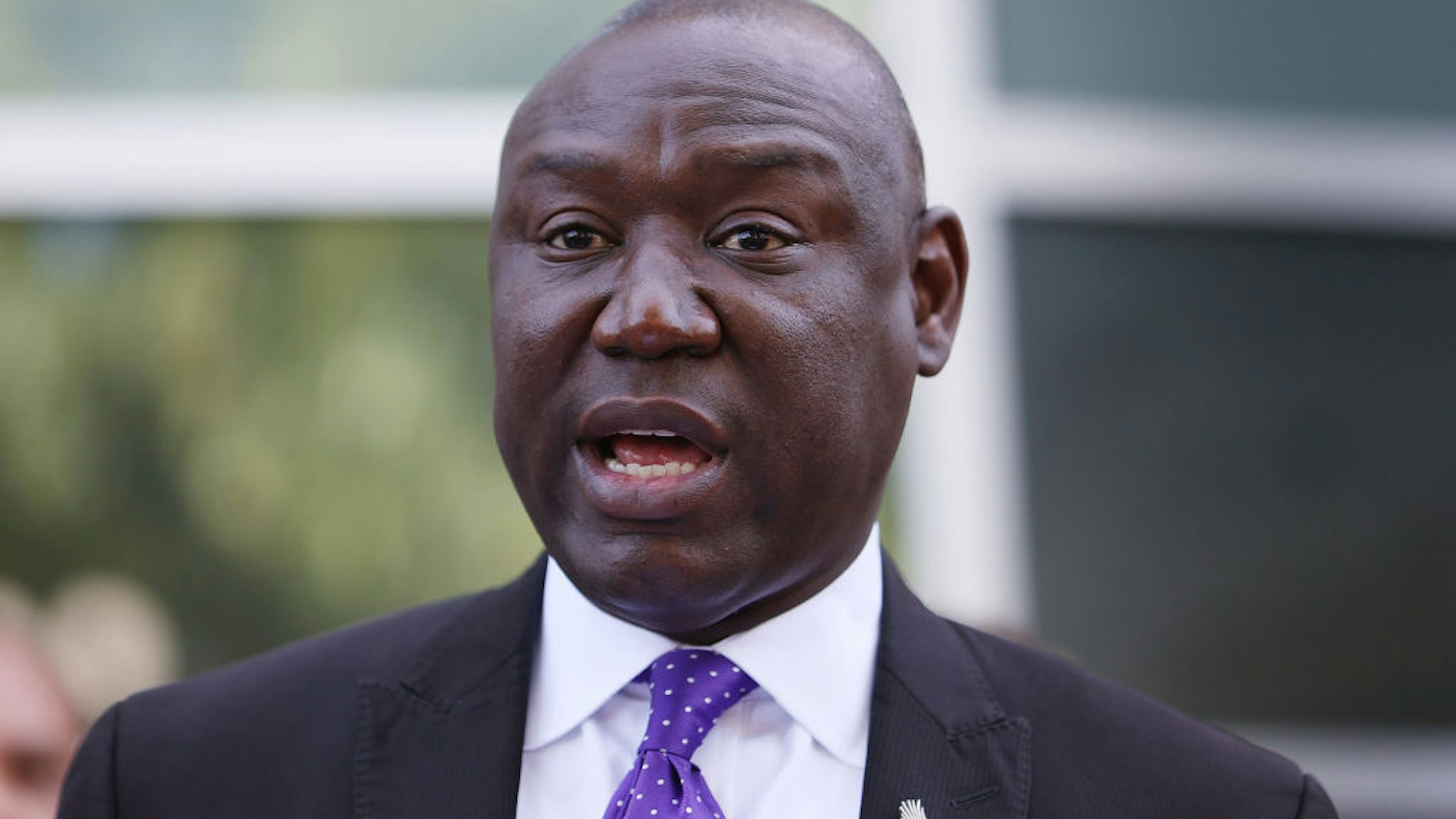 Benjamin Crump, one of the lawyers representing the family of Andrew Brown Jr., speaks during a press conference on April 27, 2021 in Elizabeth City, North Carolina.