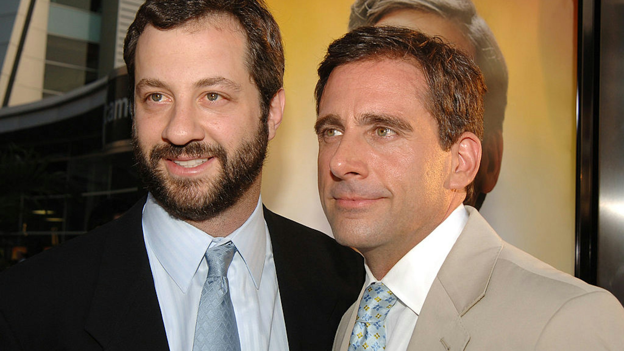 Judd Apatow, director, and Steve Carell during "The 40-Year-Old Virgin" Los Angeles Premiere - Red Carpet at Arclight Hollywood in Los Angeles, California, United States. (Photo by J.Sciulli/WireImage)