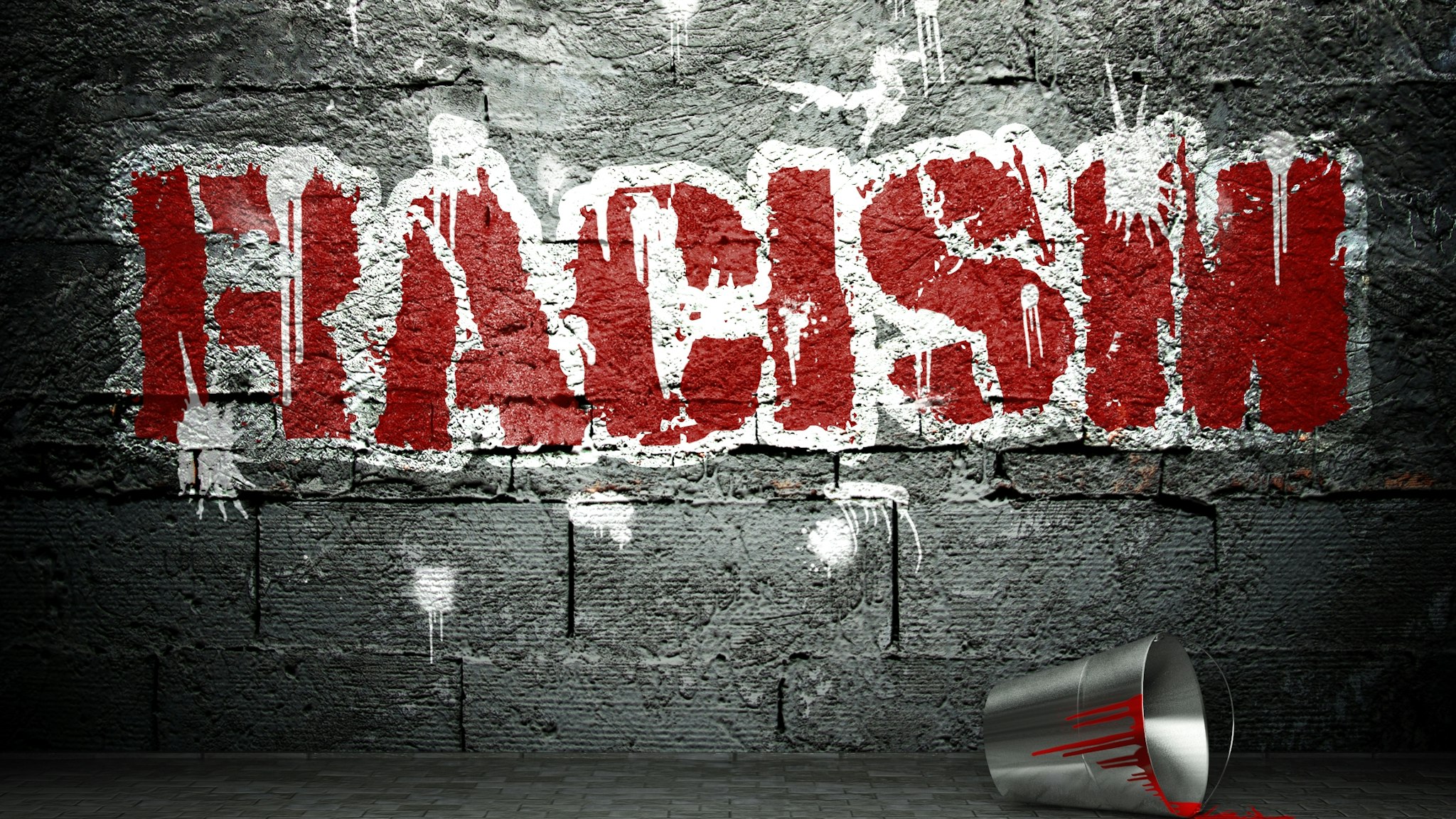 Graffiti wall with racism, street background - stock photo