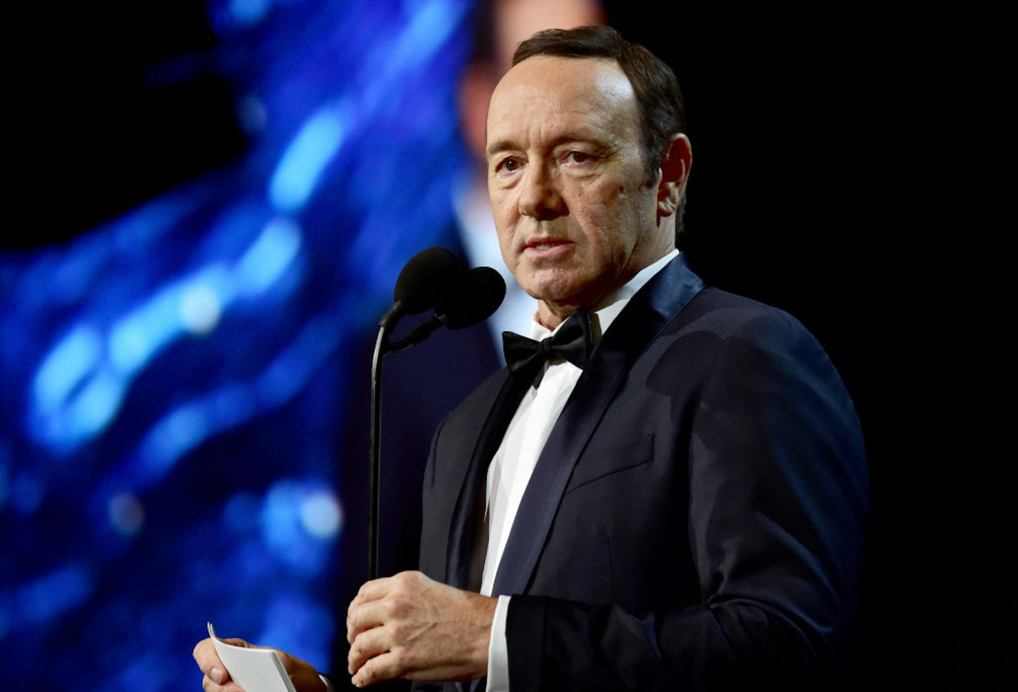 Kevin Spacey speaks onstage at the 2017 AMD British Academy Britannia Awards Presented by American Airlines And Jaguar Land Rover at The Beverly Hilton Hotel on October 27, 2017 in Beverly Hills, California.