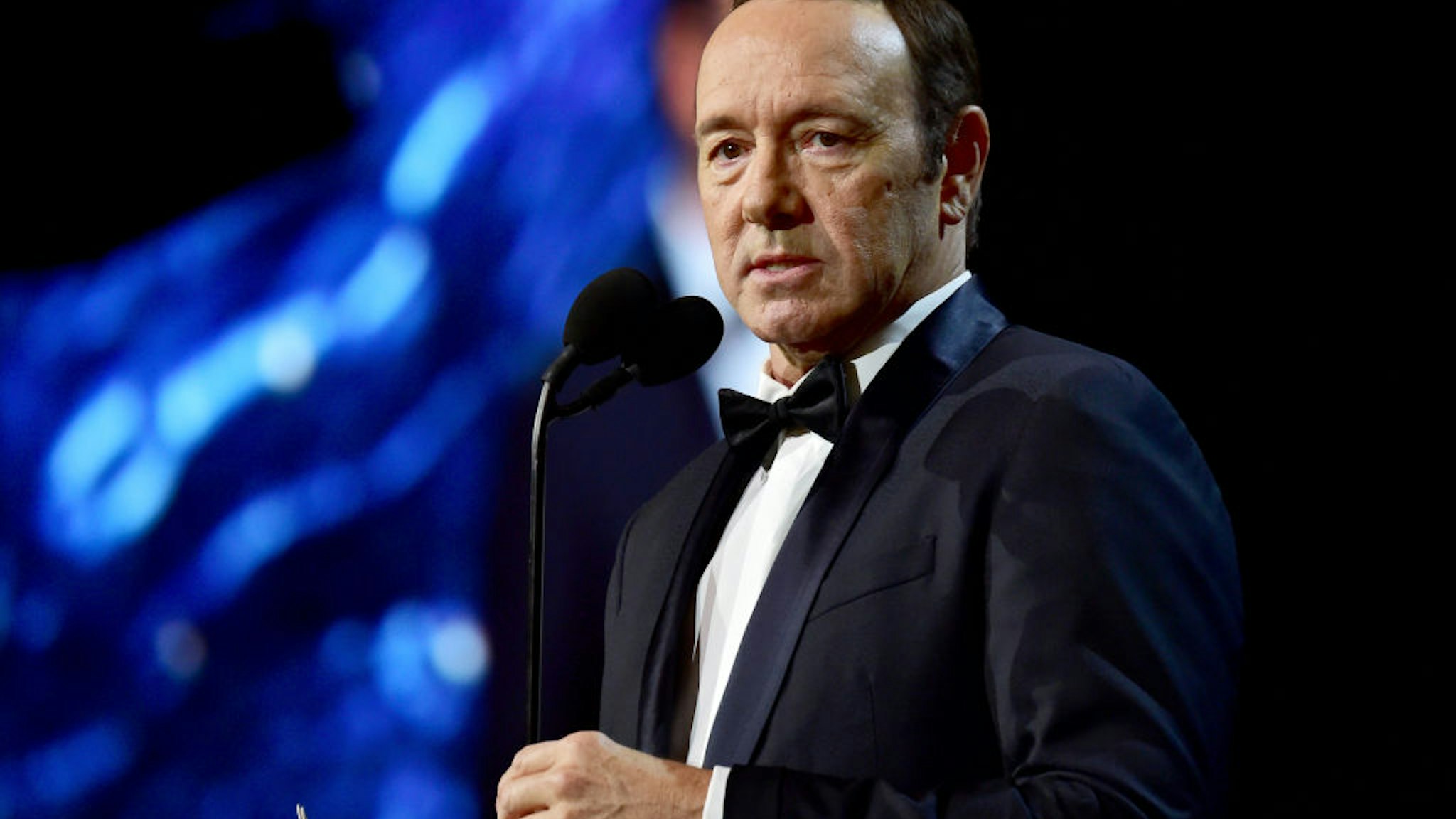Kevin Spacey speaks onstage at the 2017 AMD British Academy Britannia Awards Presented by American Airlines And Jaguar Land Rover at The Beverly Hilton Hotel on October 27, 2017 in Beverly Hills, California.