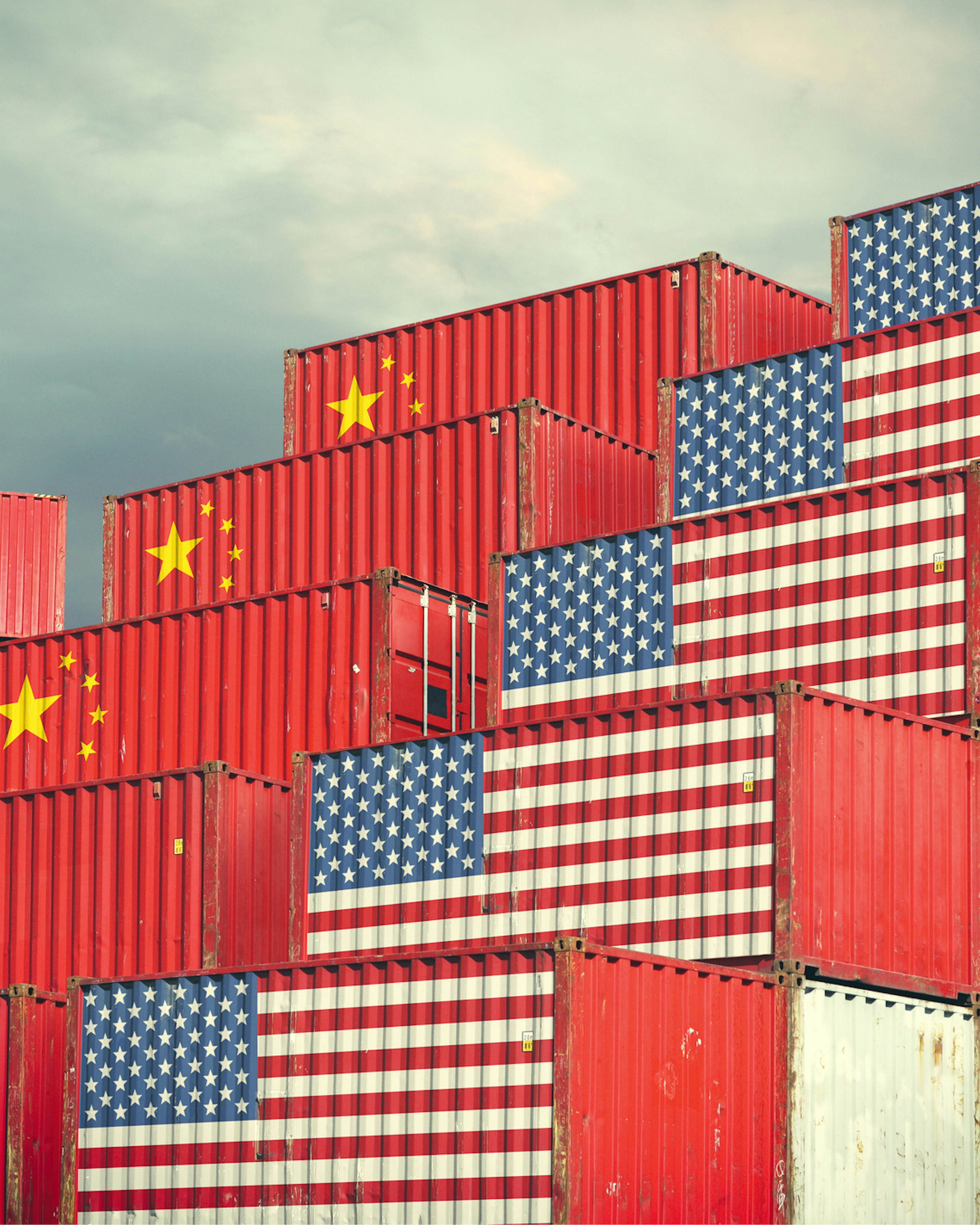 Chinese and United Stases cargo containers reflecting trade war and restrictions in export and import