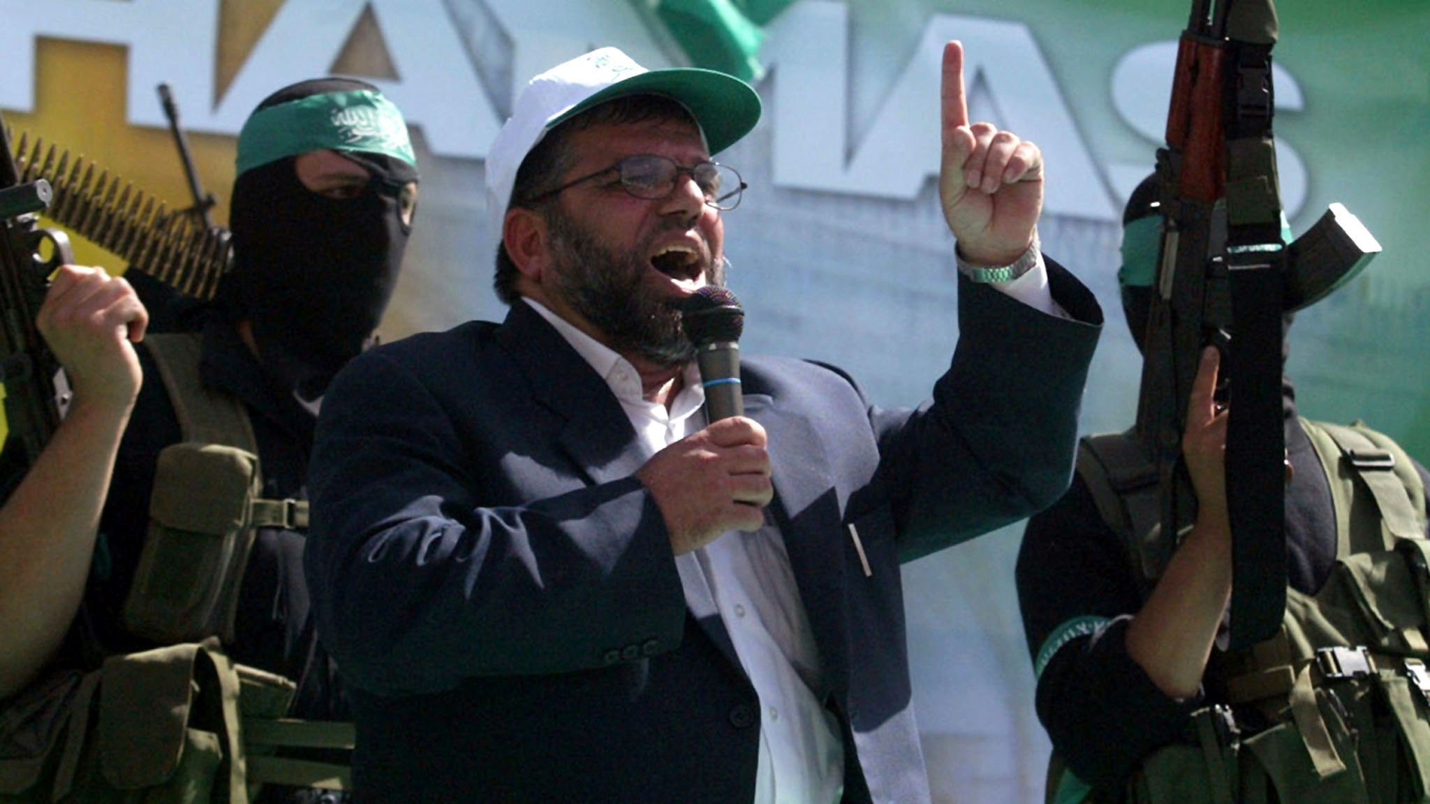 A picture taken in 2006 shows Sheikh Hassan Yousef, a Hamas founder, speaking during a rally for the movement in the West Bank city of Ramallah. An Israeli newspaper reported on February 24, 2006 that Mosab Hassan Yousef, 32, the son of Sheikh Yousef, was a key mole for Israeli intelligence inside the Islamist movement, helping thwart dozens of attacks.