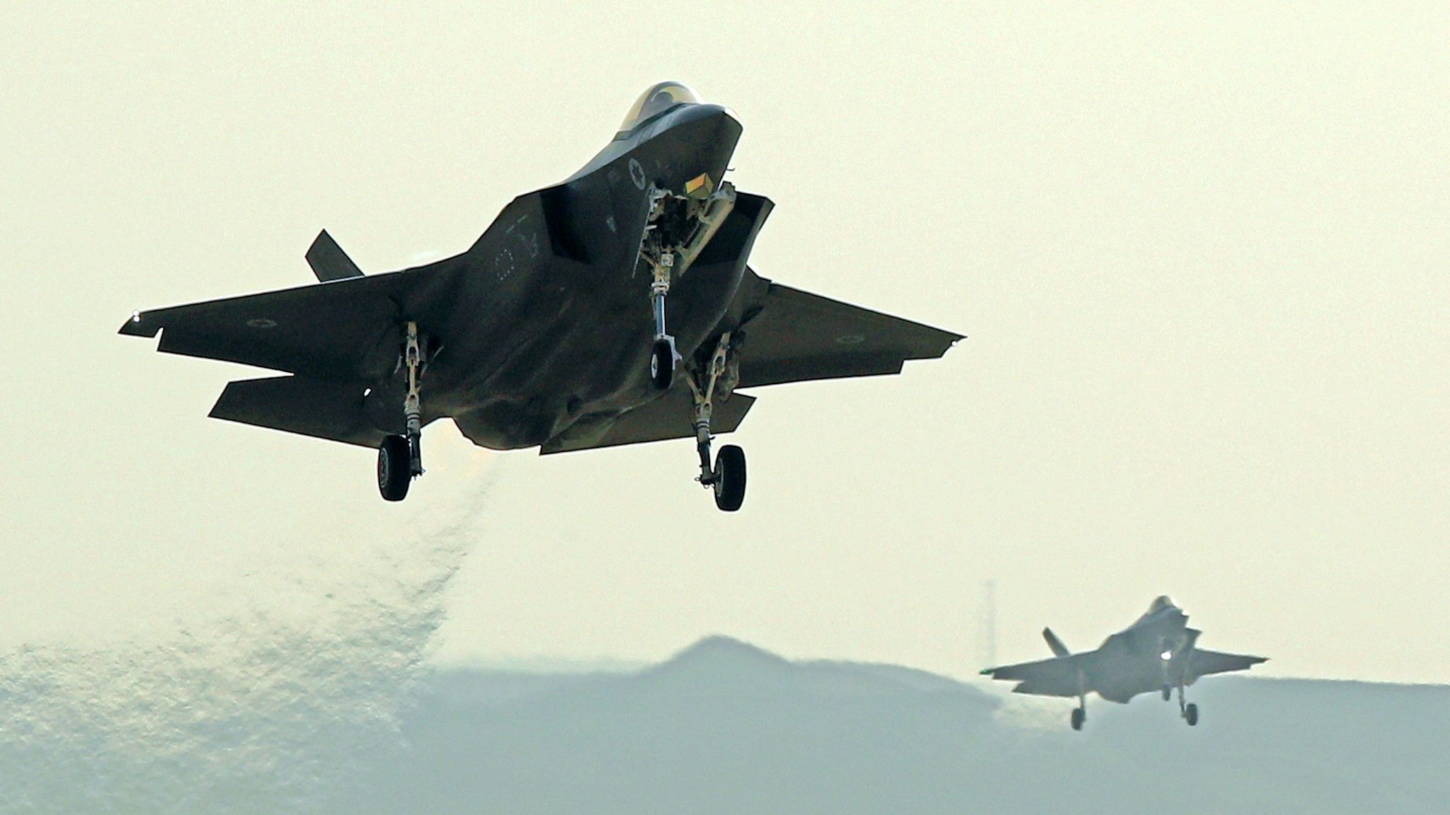 Israeli F35 I fighter jets take part in the "Blue Flag" multinational air defence exercise at the Ovda air force base, north of the Israeli city of Eilat, on November 11, 2019.