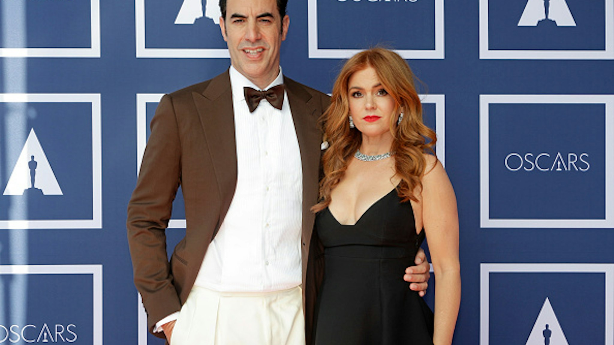 SYDNEY, AUSTRALIA - APRIL 26: Sacha Baron Cohen (L) and Isla Fisher attend a screening of the Oscars on Monday April 26, 2021 in Sydney, Australia.