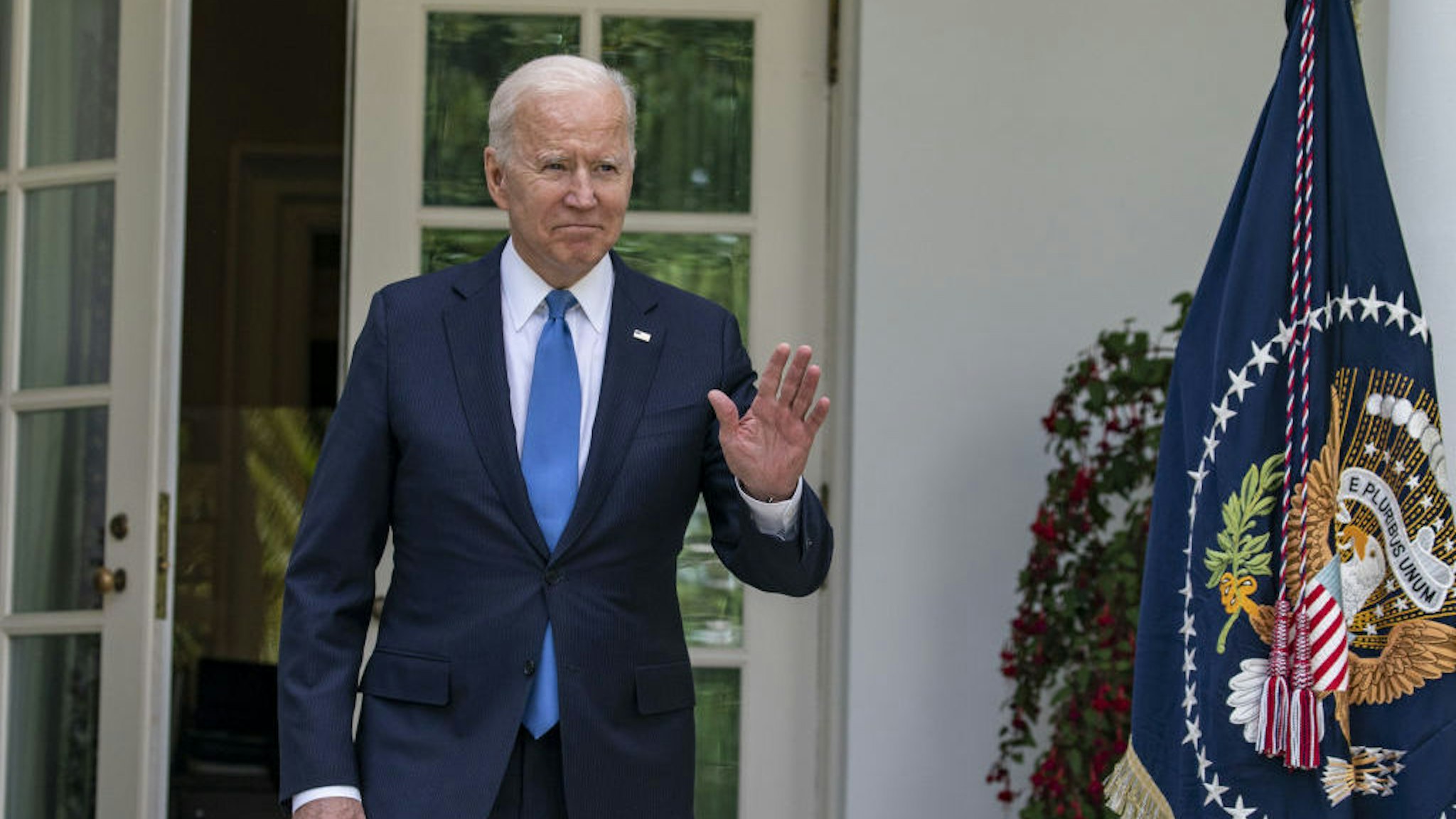 U.S. President Joe Biden arrives to speak in the Rose Garden of the White House in Washington, D.C., U.S., on Thursday, May 13, 2021. Fully vaccinated Americans can do away with wearing masks, the head of the U.S. Centers for Disease Control and Prevention said today, the most significant shift in federal guidelines since the start of the pandemic. Photographer: Tasos Katopidis/UPI/Bloomberg