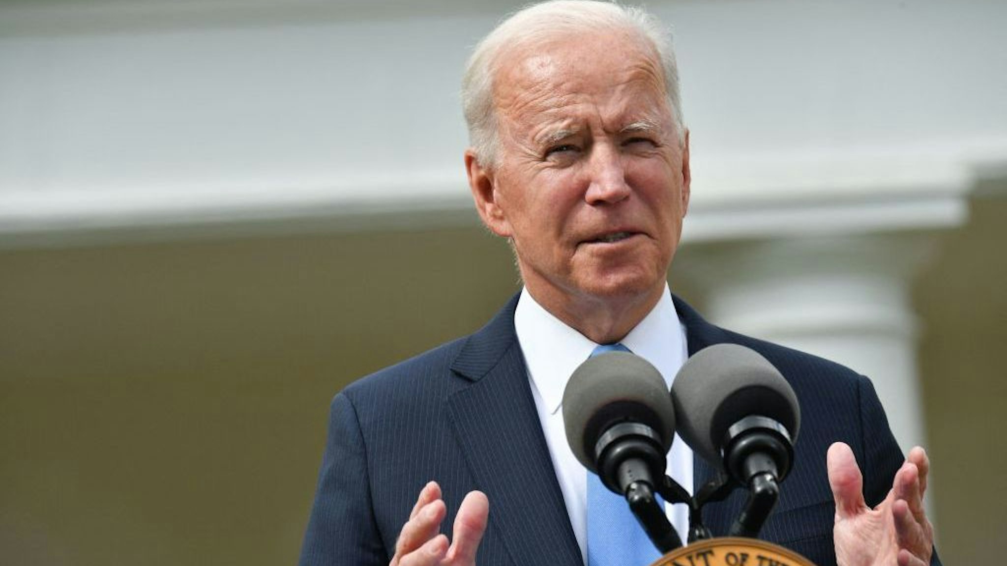 US President Joe Biden delivers remarks on Covid-19 response and the vaccination program, from the Rose Garden of the White House, Washington, DC on May 13, 2021. (Photo by Nicholas Kamm / AFP) (Photo by NICHOLAS KAMM/AFP via Getty Images)