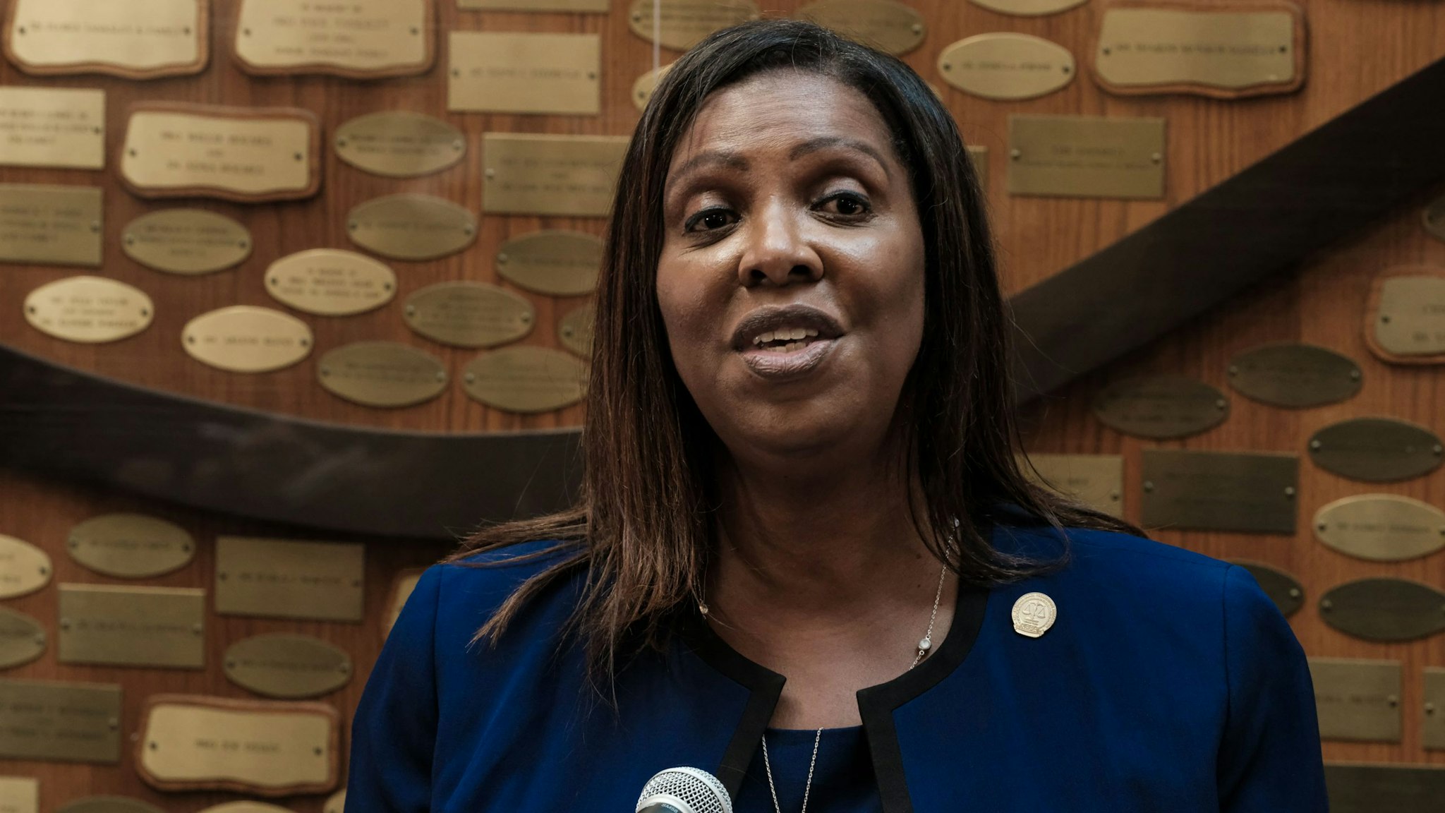 ROCHESTER, NY - SEPTEMBER 20: New York State Attorney General Letitia James speaks at a news conference about the ongoing investigation into the death of Daniel Prude on September 20, 2020 in Rochester, New York. Prude, who is Black, died March 30 after being taken off life support following his arrest by Rochester police.