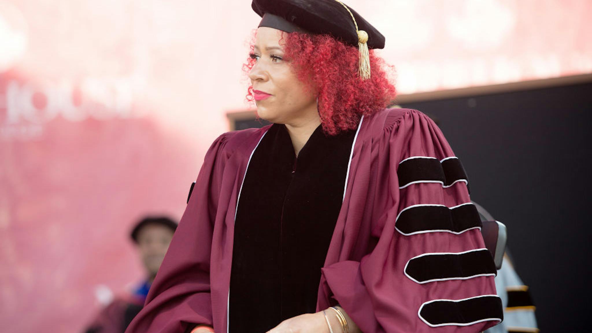 Nikole Hannah-Jones ATLANTA, GEORGIA - MAY 16: Author Nikole Hannah-Jones attends the 137th Commencement at Morehouse College on May 16, 2021 in Atlanta, Georgia.