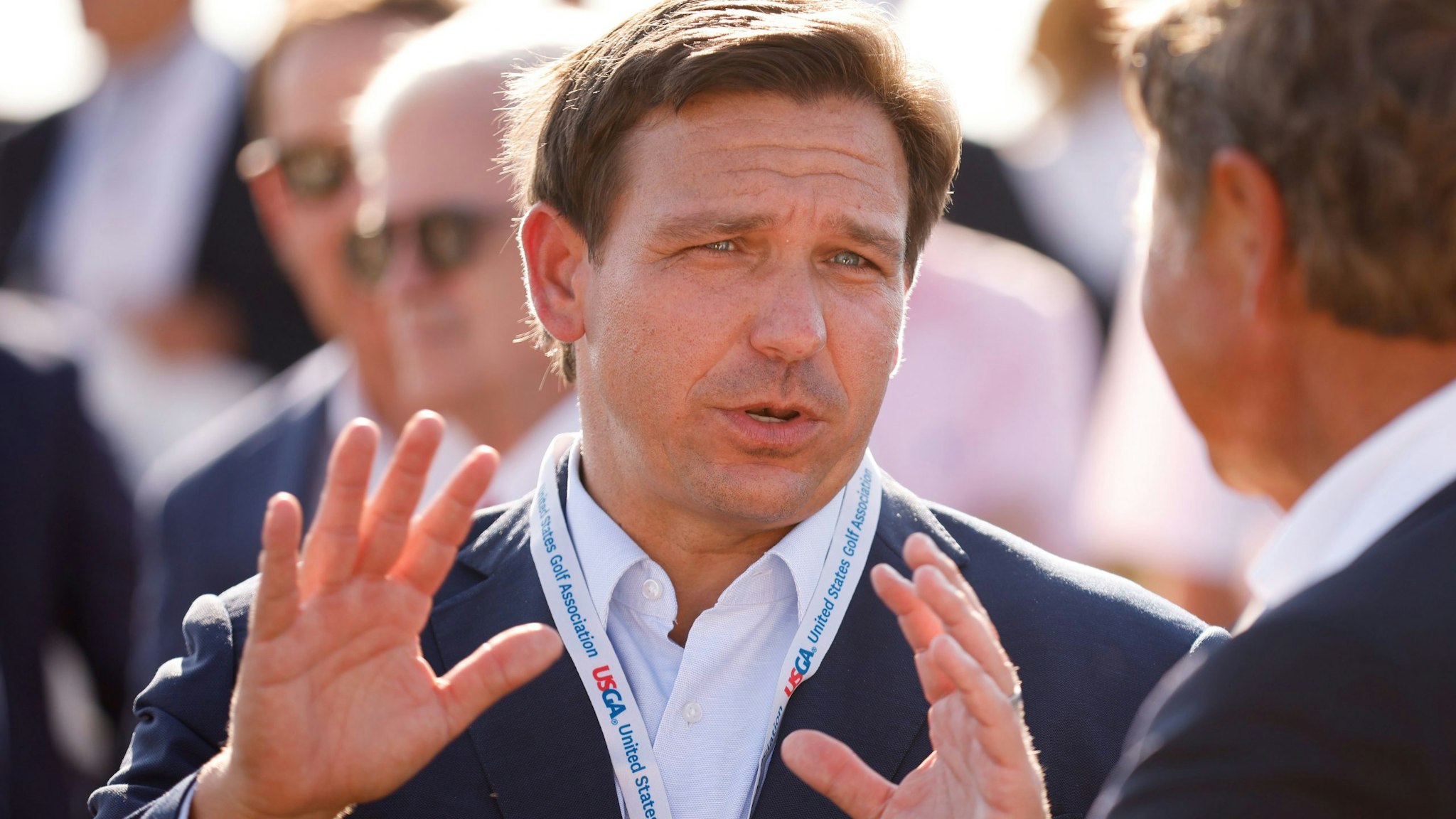 JUNO BEACH, FLORIDA - MAY 07: Florida Gov. Ron DeSantis attends the flag raising ceremony prior to The Walker Cup at Seminole Golf Club on May 07, 2021 in Juno Beach, Florida.