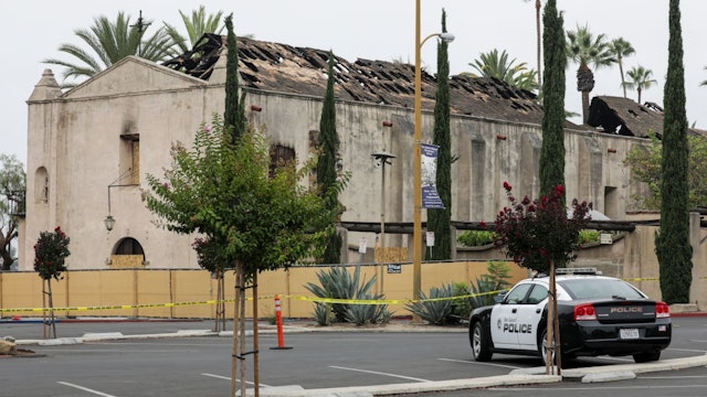SAN GABRIEL, CA -JULY22: Fire investigators continued looking into what started the July 11 blaze that gutted the Mission San Gabriel Archangel church.