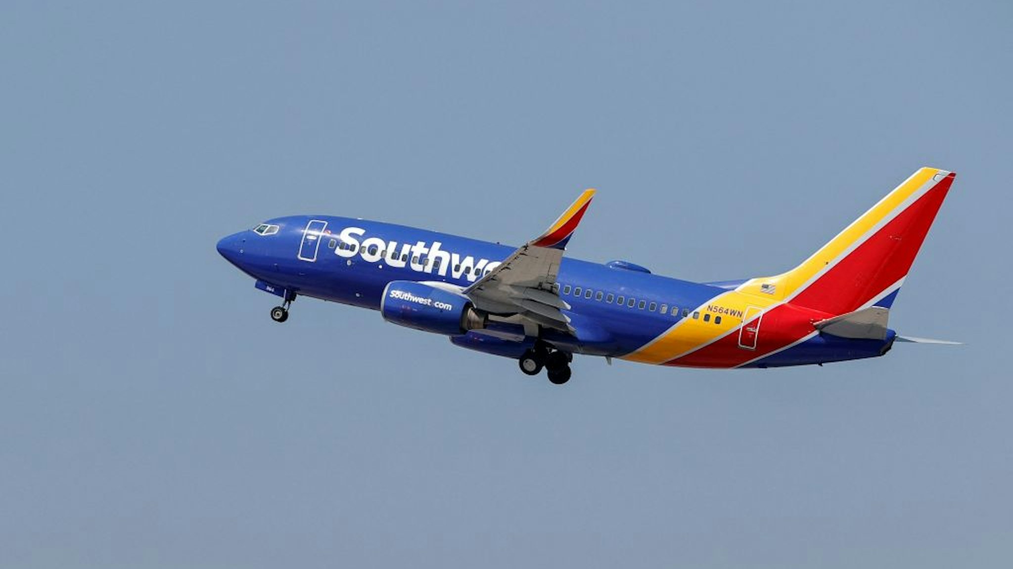 A Southwest Airlines Boeing 737-73V jet departs Midway International Airport in Chicago, Illinois, on April 6, 2021.