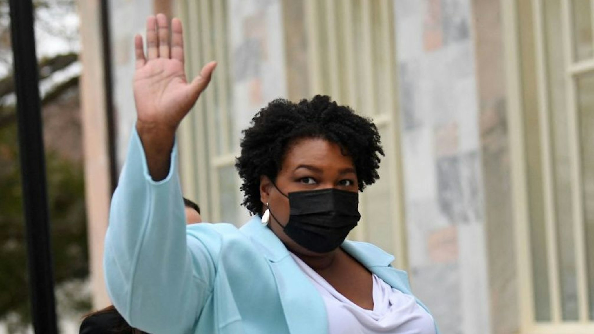 US politician and voting rights activist Stacey Abrams arrives to meet with US President Joe Biden at Emory University in Atlanta, Georgia on March 19, 2021.
