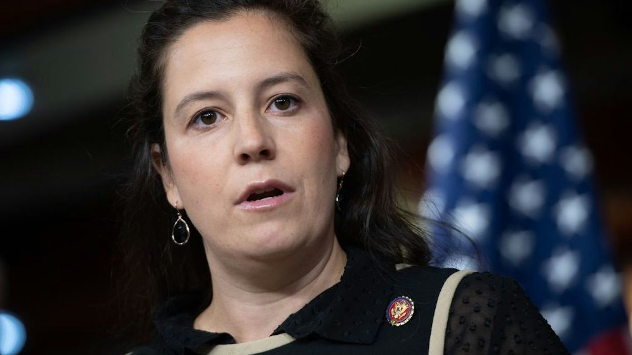 US Representative Elise Stefanik, Republican of New York, speaks during a press conference on Capitol Hill in Washington, DC, October 22, 2019.