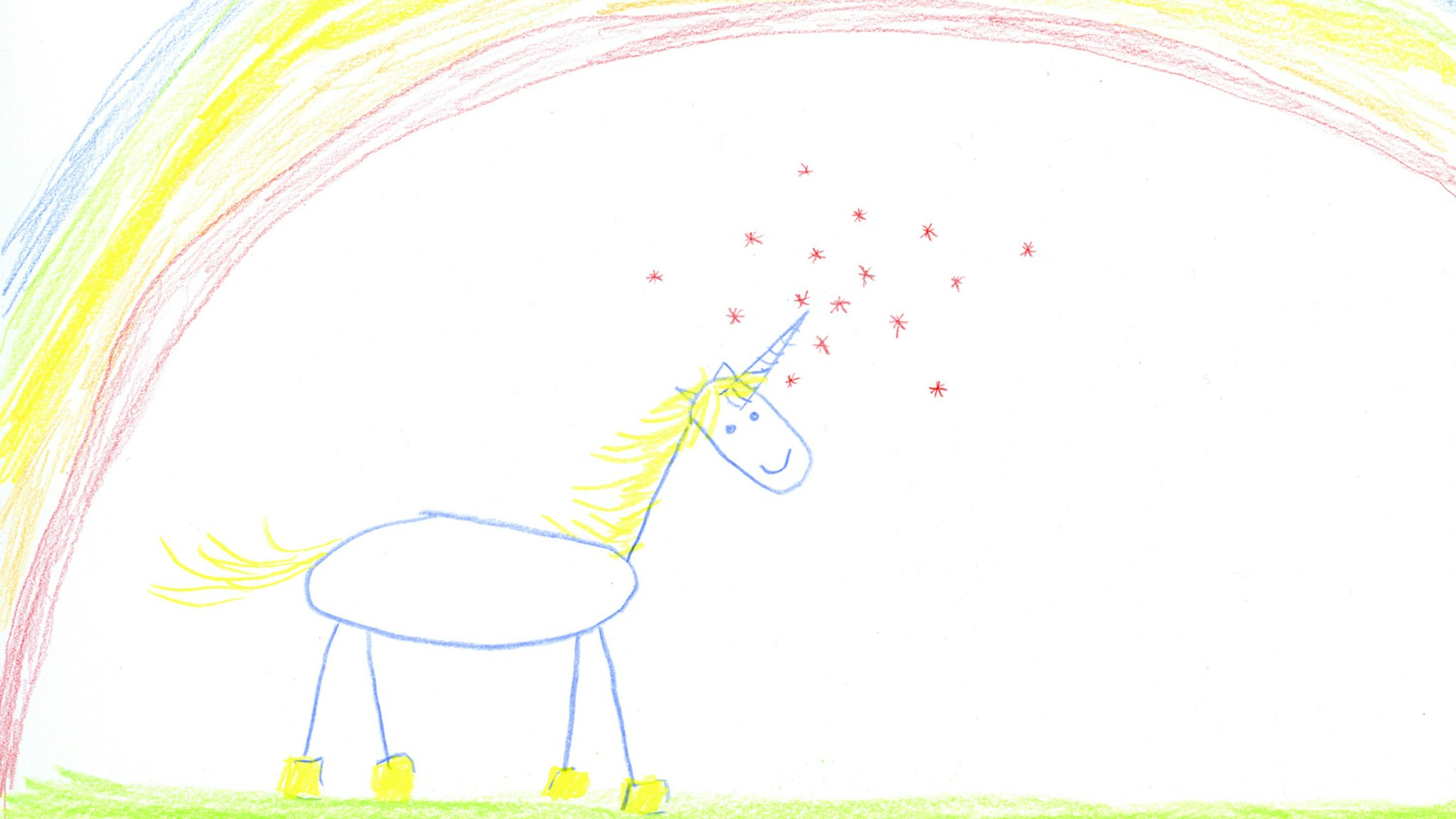 Child's drawing of unicorn on paper