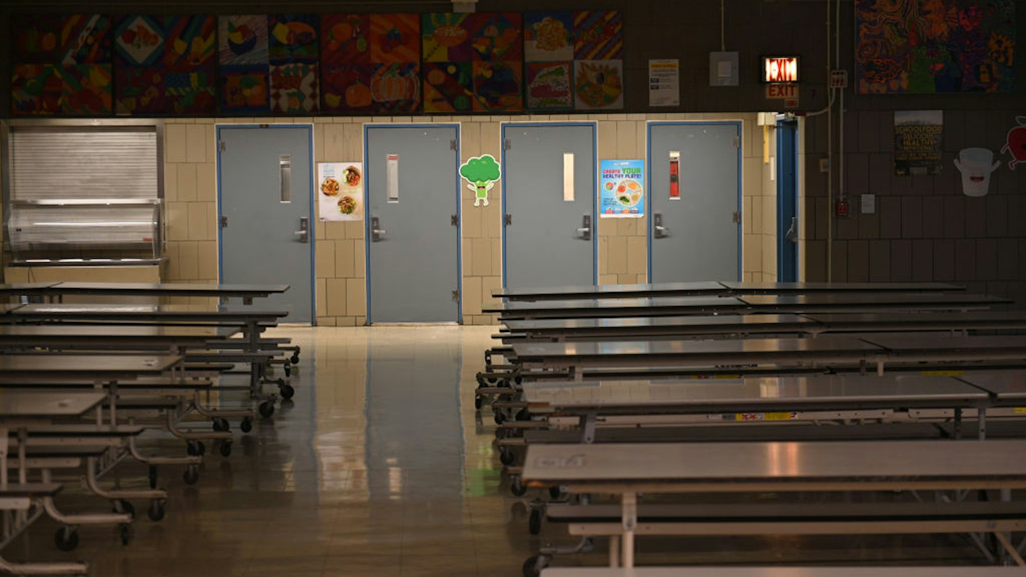 NEW YORK, NY - MARCH 19: The cafeteria is empty on what would otherwise be a school day at Yung Wing School P.S. 124 in the Manhattan borough of New York City. Public schools in New York City have been shut down until at least until April 20th amid the spread of coronavirus (COVID-19). (Photo by Michael Loccisano/Getty Images)