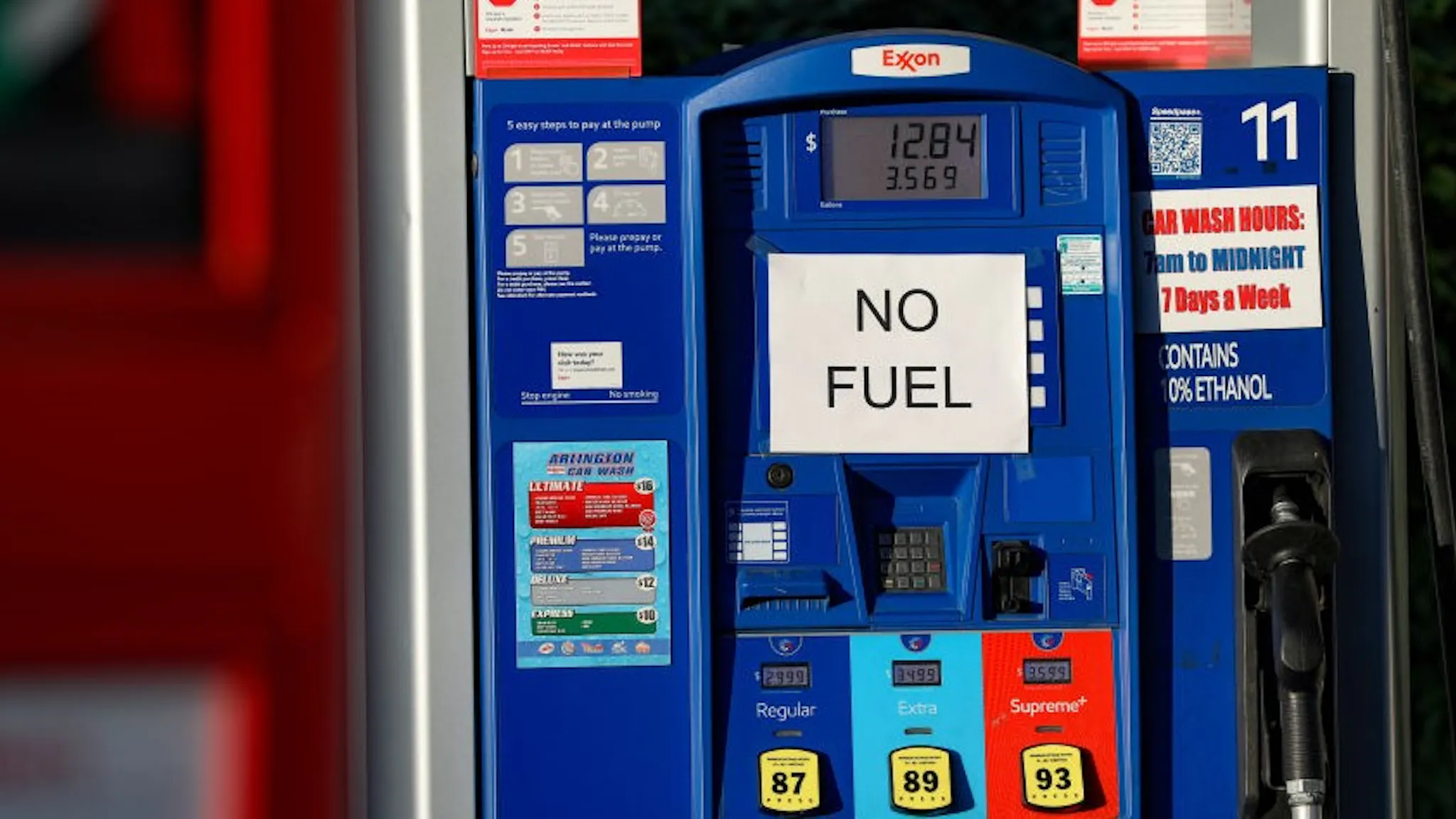More US states facing gas shortages after pipeline hack WASHINGTON, USA - MAY 12: A sign reads "No Fuel" is seen after ransomware cyberattack causes Colonial Pipeline to shut down, resulting in shortages in Washington D.C, United States on May 12, 2021. (Photo by