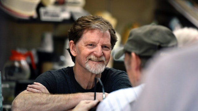 Baker Jack Phillips, owner of Masterpiece Cakeshop, accepting congratulations and thanks in his Lakewood shop after the U.S. Supreme Court voted 7-2 in his favor saying his religious beliefs did not violate Colorado's anti-discrimination law after refusing to make a wedding cake for a same-sex couple. June 4, 2018 Lakewood, Colorado.