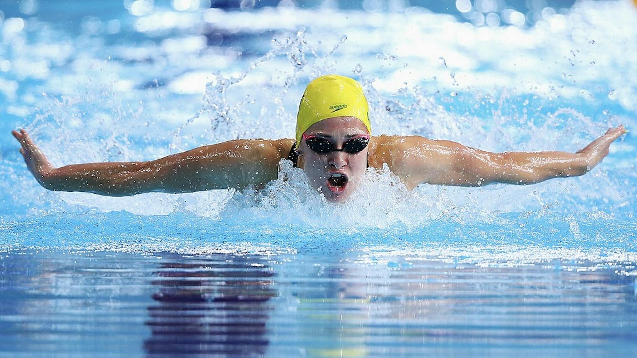 9C375CEE-23ED-4B93-AE9E-2474AA259178_1_201_a 20th Commonwealth Games - Day 3: Swimming GLASGOW, SCOTLAND - JULY 26: Maddie Groves of Australia competes in the Women's 50m Butterfly Heat 5 at Tollcross International Swimming Centre during day three of the Glasgow 2014 Commonwealth Games on July 26, 2014 in Glasgow, Scotland. (Photo by Quinn Rooney/Getty Images) Quinn Rooney / Staff via Getty Images
