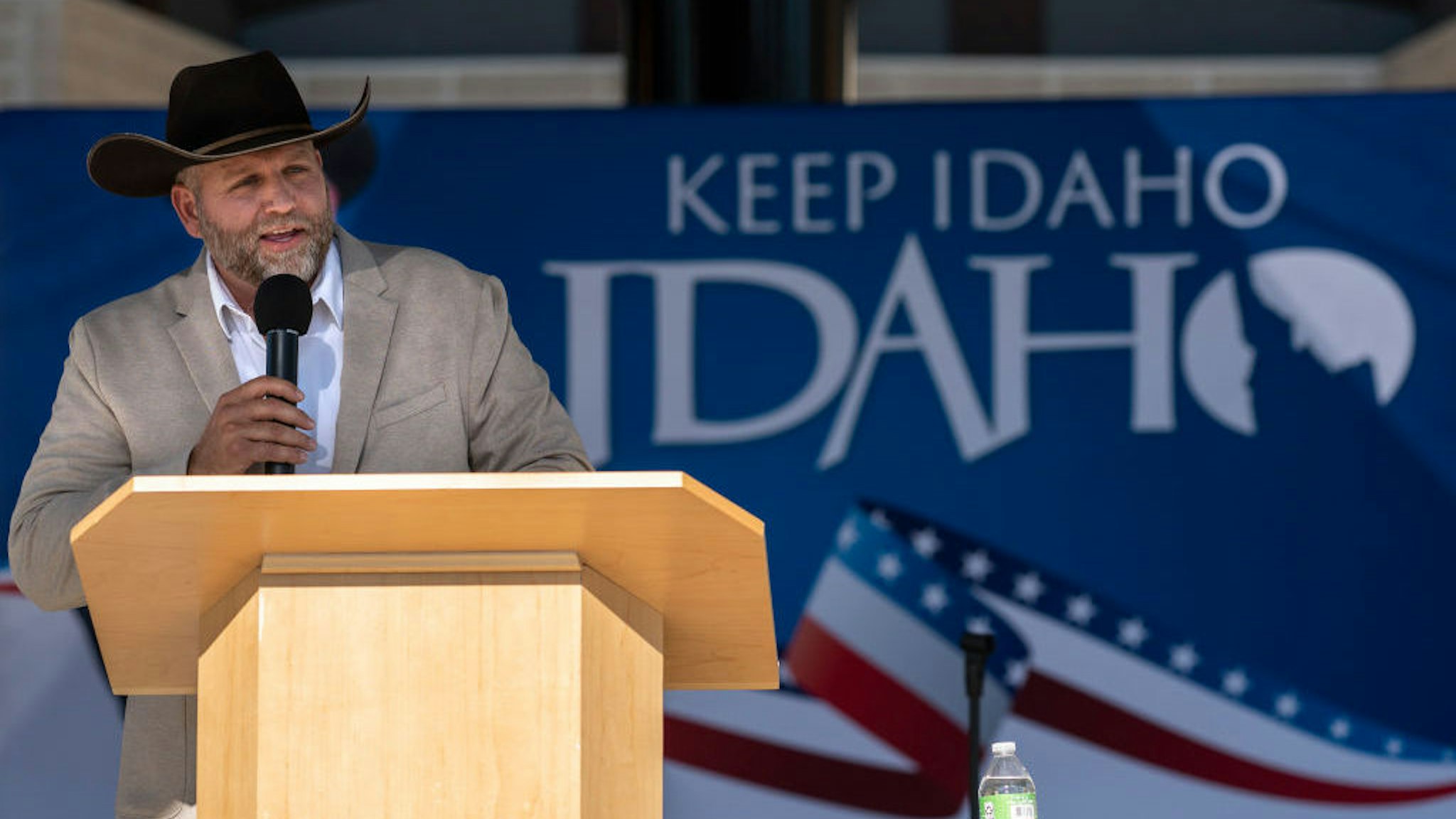 BOISE, ID - JUNE 19: Ammon Bundy announces his candidacy for governor of Idaho during a campaign event on June 19, 2021 in Boise, Idaho. Bundy, best known for his 41 day armed occupation of the Oregon Malhuere Wildlife Refuge in 2016, told the crowd he decided to run for governor while awaiting trial in federal prison. (Photo by Nathan Howard/Getty Images)