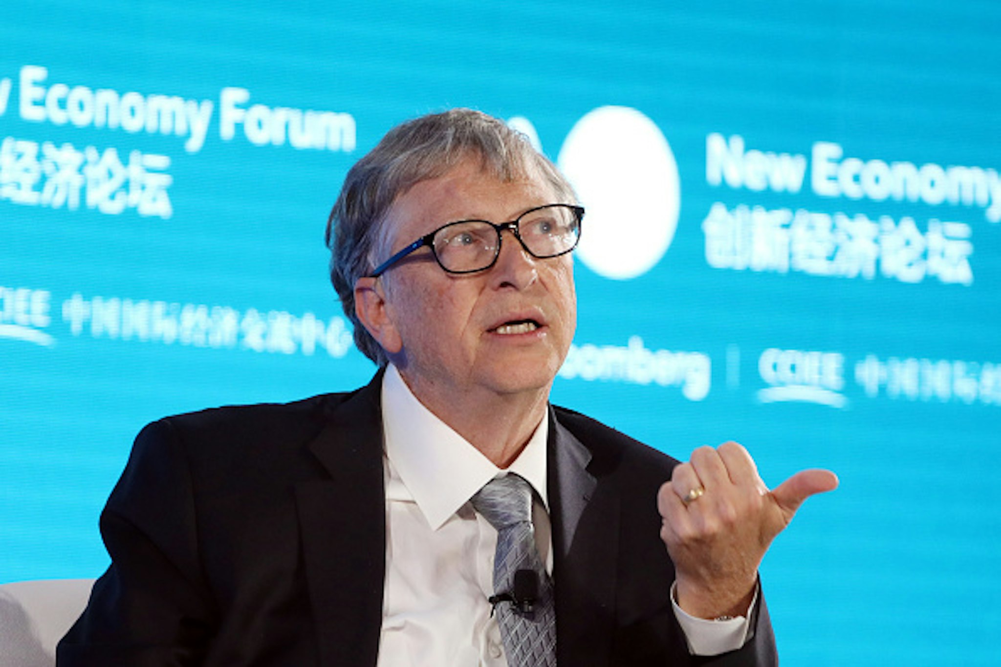 Bill Gates, co-chair of the Bill and Melinda Gates Foundation, speaks during the Bloomberg New Economy Forum in Beijing, China, on Thursday, Nov. 21, 2019. The New Economy Forum, organized by Bloomberg Media Group, a division of Bloomberg LP, aims to bring together leaders from public and private sectors to find solutions to the world's greatest challenges.