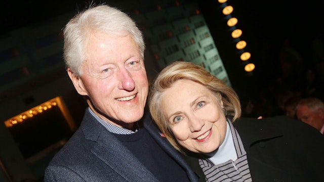 NEW YORK,NEW YORK - OCTOBER 22: (EXCLUSIVE COVERAGE) 42nd President of the United States Bill Clinton and 67th United States secretary of state Hillary Rodham Clinton pose at the opening night of the new Manhattan Theatre Club play "Bella Bella" at MTC Stage 1 Theatre at City Center on October 22, 2019 in New York City.