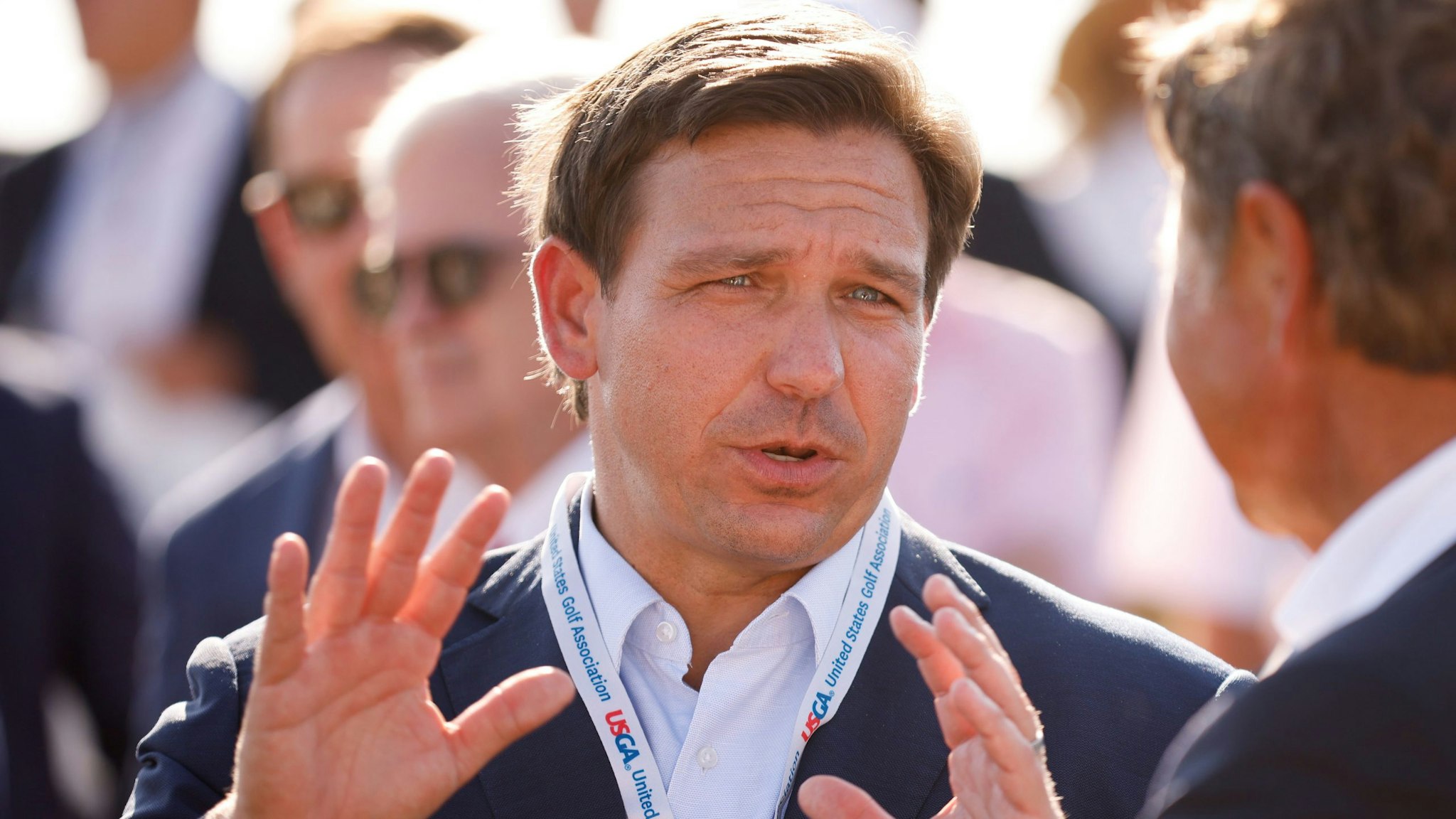 JUNO BEACH, FLORIDA - MAY 07: Florida Gov. Ron DeSantis attends the flag raising ceremony prior to The Walker Cup at Seminole Golf Club on May 07, 2021 in Juno Beach, Florida.