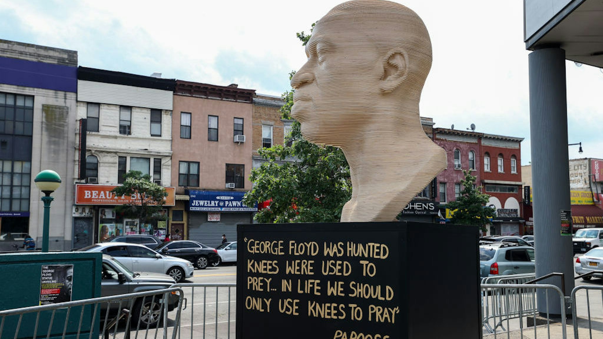 NEW YORK, USA - JUNE 19: A George Floyd statue by artist Chris Carnabuci was unveiled as part of Juneteenth celebration in Brooklyn of New York City, United States on June 19, 2021. (Photo by Tayfun Coskun/Anadolu Agency via Getty Images)