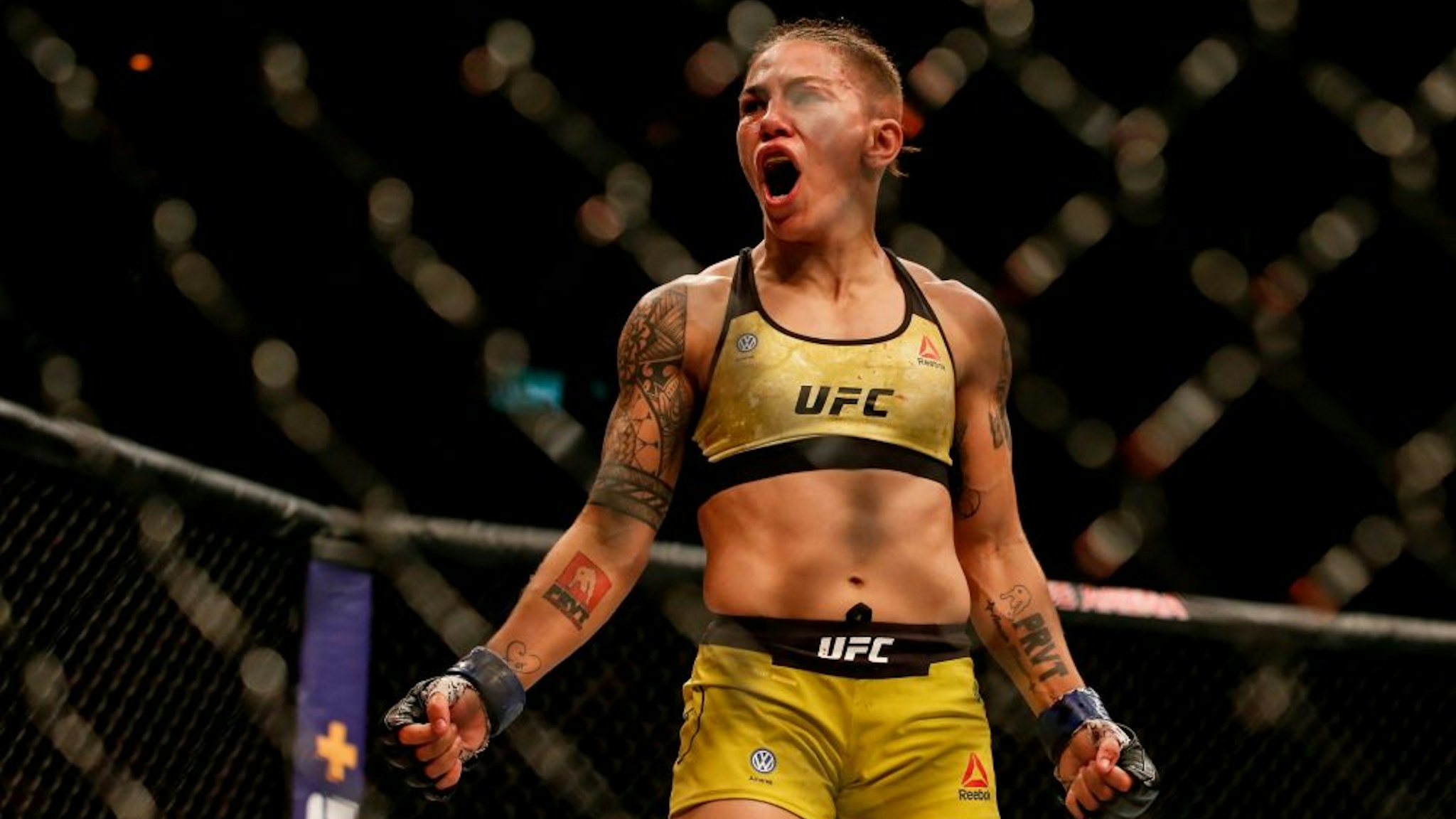 RIO DE JANEIRO, BRAZIL - MAY 11: Jessica Andrade of Brazil celebrates after her knockout victory over Rose Namajunas of USA in their women's strawweight championship bout during the UFC 237 event at Jeunesse Arena on May 11, 2019 in Rio de Janeiro, Brazil.