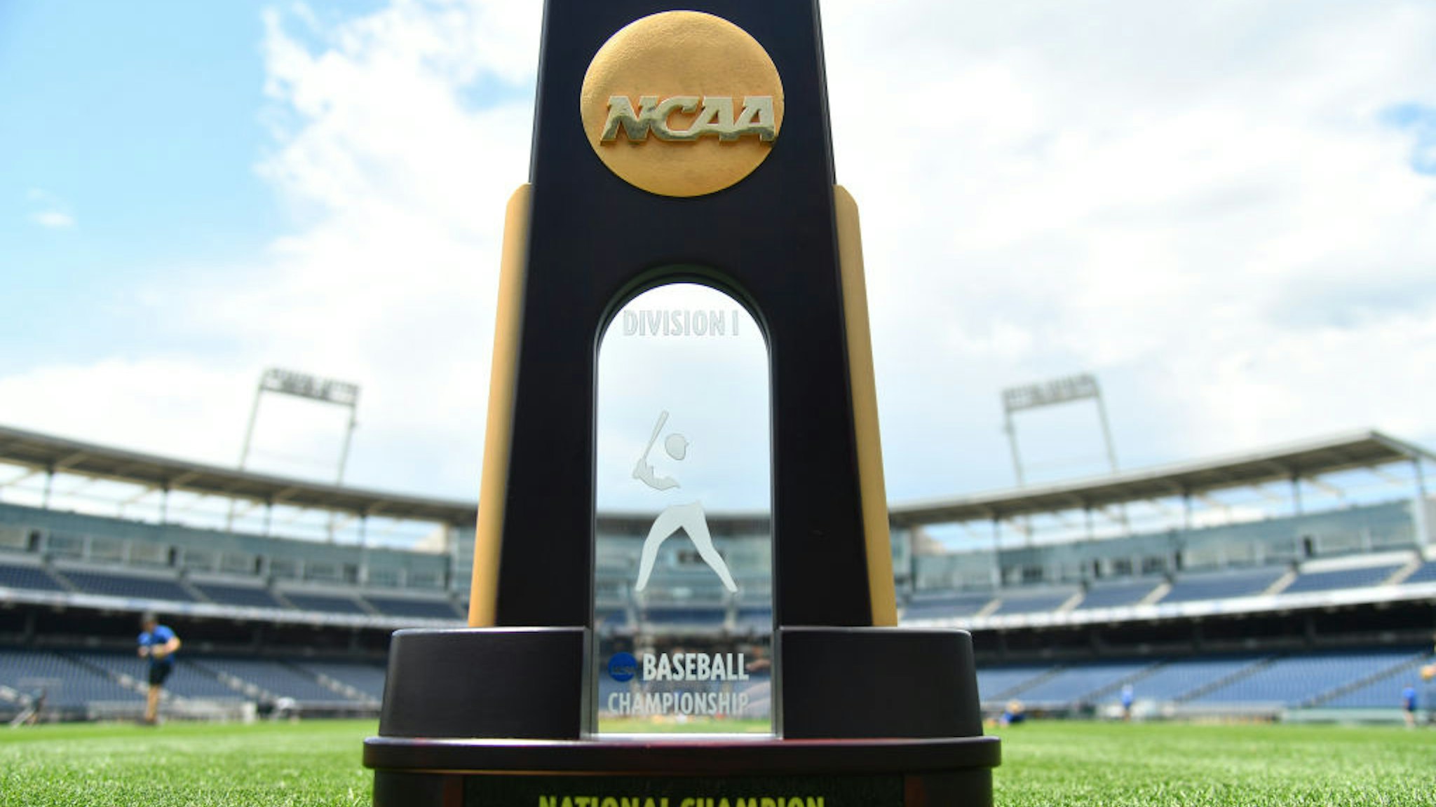 OMAHA, NE - JUNE 25: The national championship trophy is seen during the Division I Men's Baseball Championship held at TD Ameritrade Park Omaha on June 25, 2019 in Omaha, Nebraska. (Photo by Jamie Schwaberow/NCAA Photos via Getty Images)