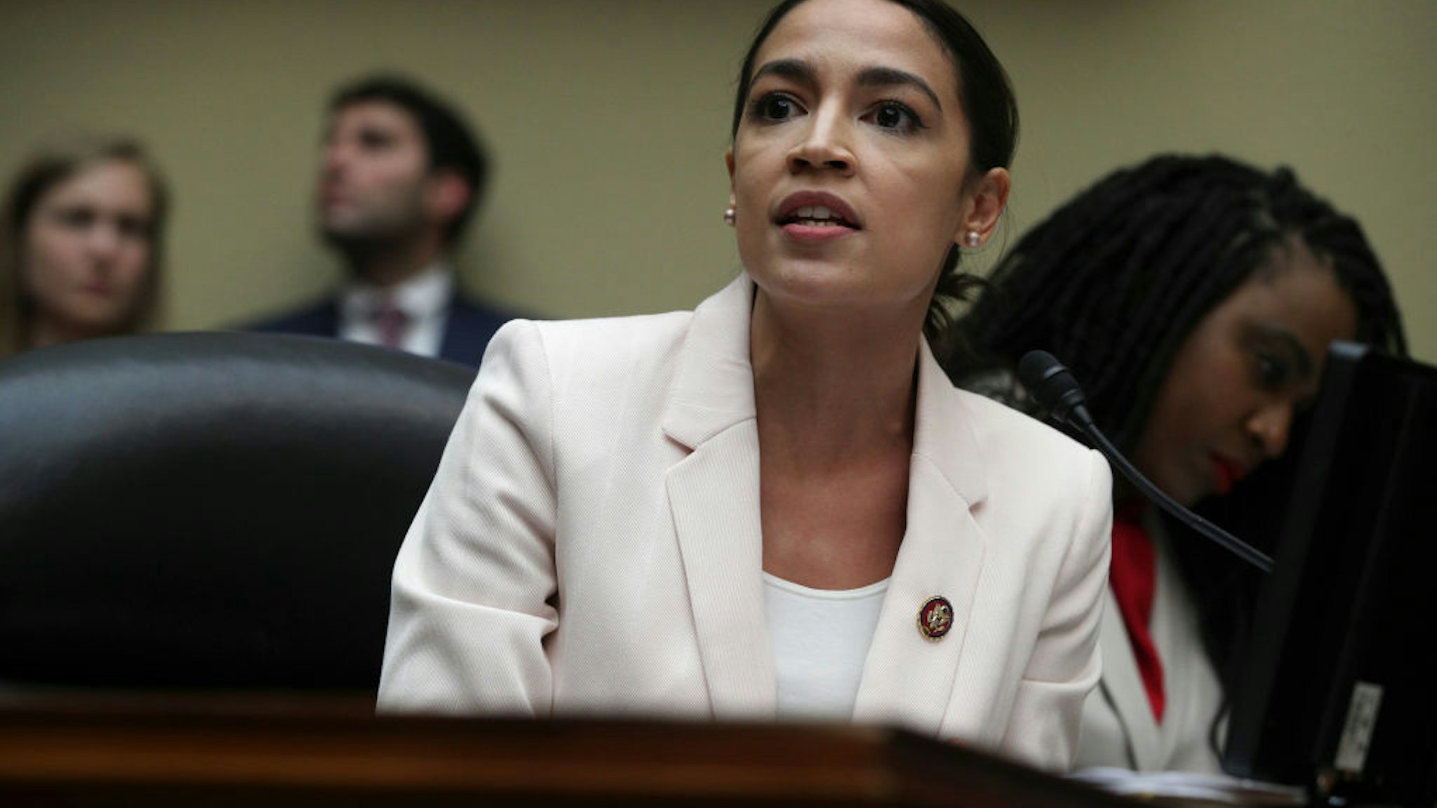 WASHINGTON, DC - JUNE 12: U.S. Rep. Alexandria Ocasio-Cortez (D-NY) speaks during a meeting of the House Committee on Oversight and Reform June 12, 2019 on Capitol Hill in Washington, DC. The committee held a meeting on “a resolution recommending that the House of Representatives find the Attorney General and the Secretary of Commerce in contempt of Congress.”