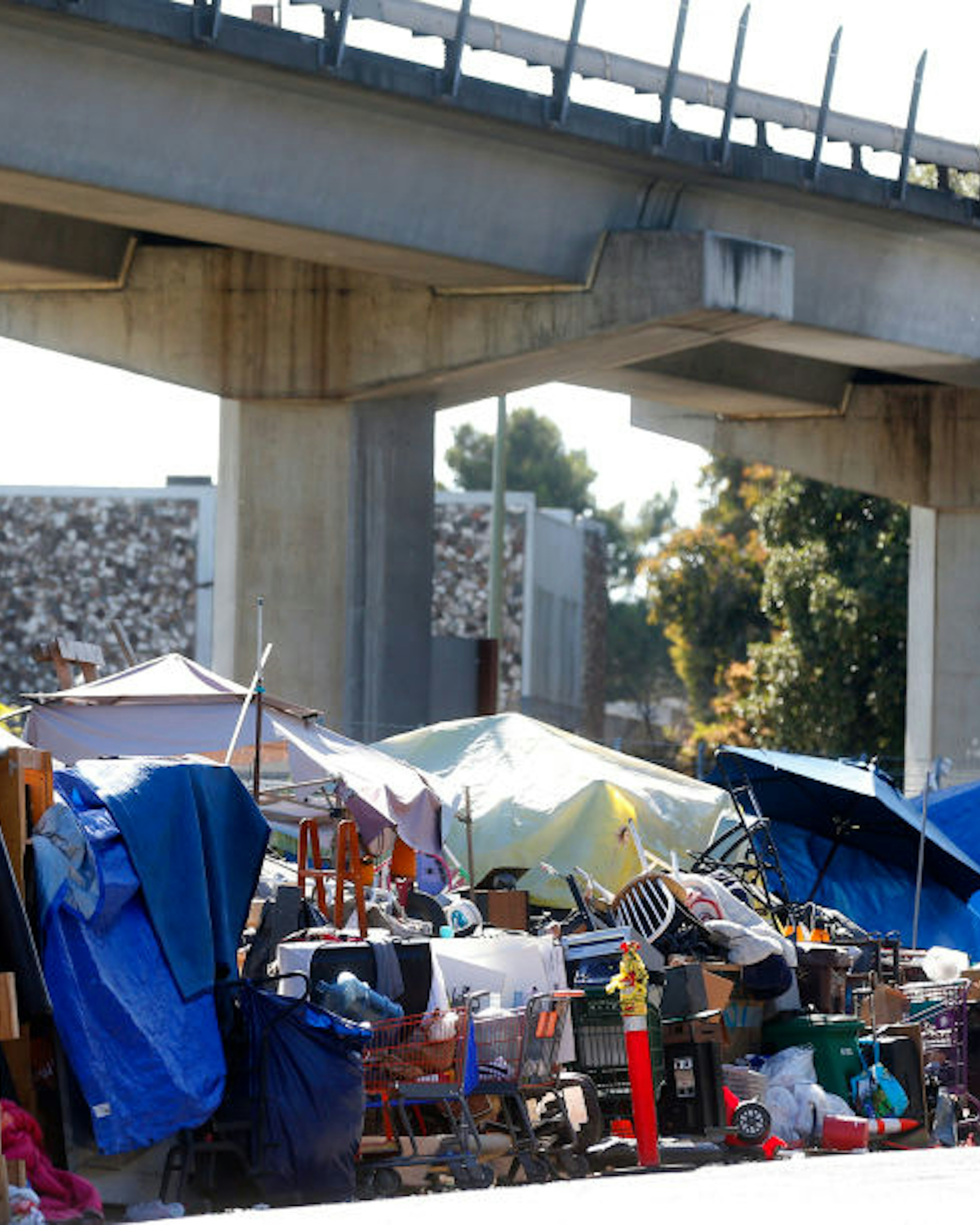 A homeless camp at Market Street and 5th Street is photographed on Thursday, May 18, 2017, in Oakland, Calif. (Aric Crabb/Bay Area News Group) (camp 20) (Photo by MediaNews Group/Bay Area News via Getty Images)