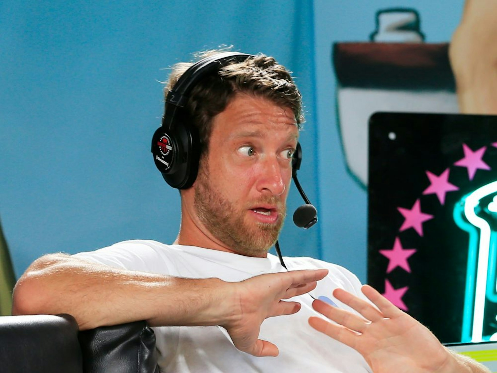 MIAMI BEACH, FLORIDA - JANUARY 30: David Portnoy, founder of Barstool Sports, speaks during a radio broadcast prior to Super Bowl LIV on January 30, 2020 in Miami Beach, Florida. The San Francisco 49ers will face the Kansas City Chiefs in the 54th playing of the Super Bowl, Sunday February 2nd.