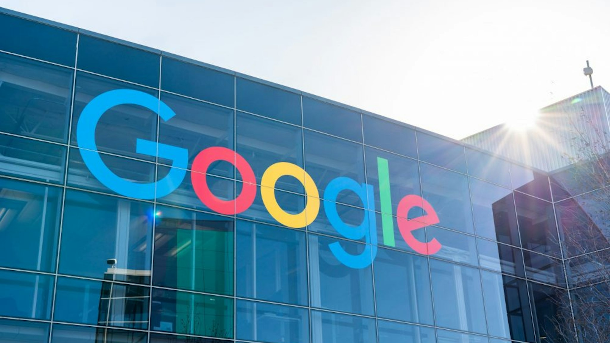 MOUNTAIN VIEW, UNITED STATES - 2020/02/23: American multinational technology company Google logo seen at Googleplex, the corporate headquarters complex of Google and its parent company Alphabet Inc.