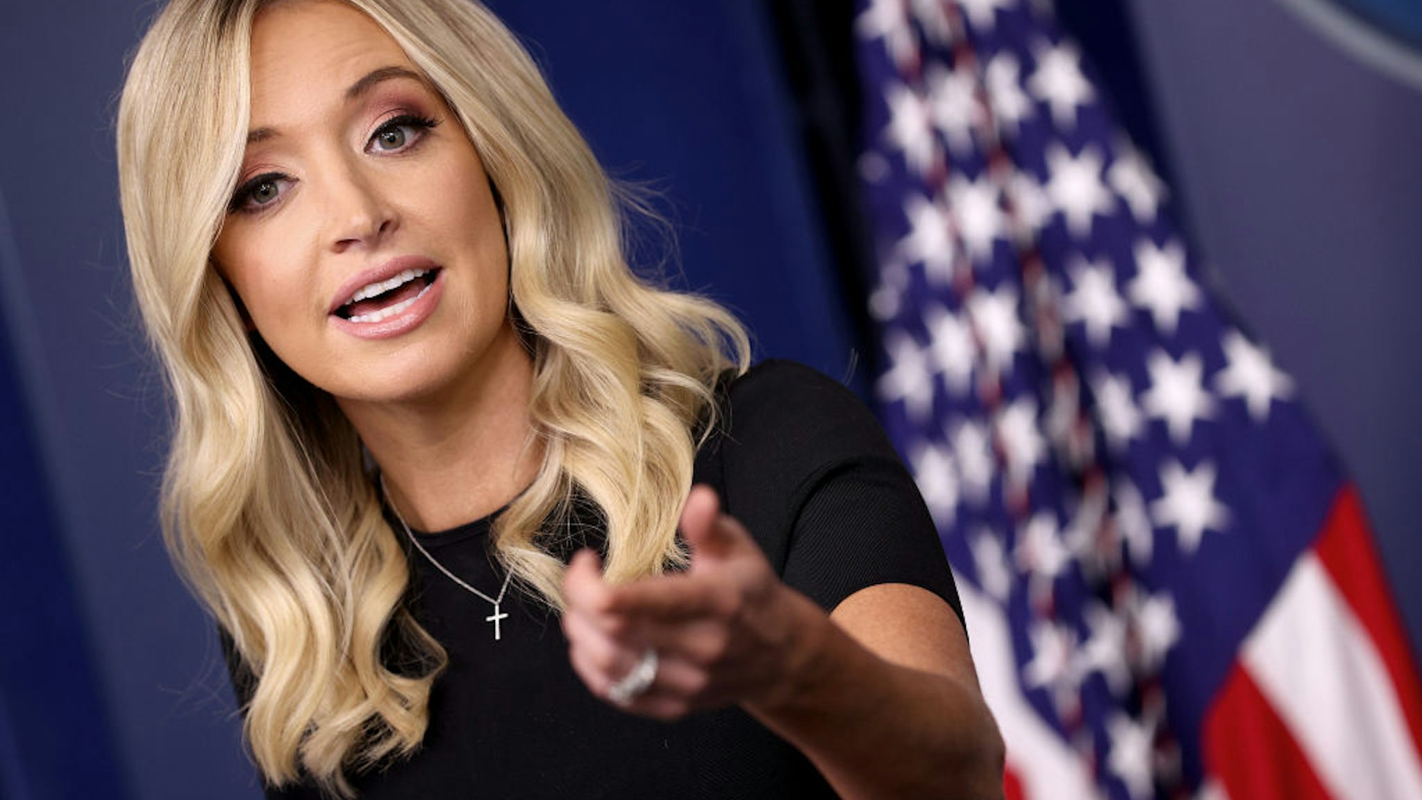 WASHINGTON, DC - MAY 26: White House press secretary Kayleigh McEnany answers questions during the daily briefing at the White House on May 26, 2020 in Washington, DC. McEnany answered a range of questions related primarily to the COVID-19 pandemic. (Photo by Win McNamee/Getty Images)