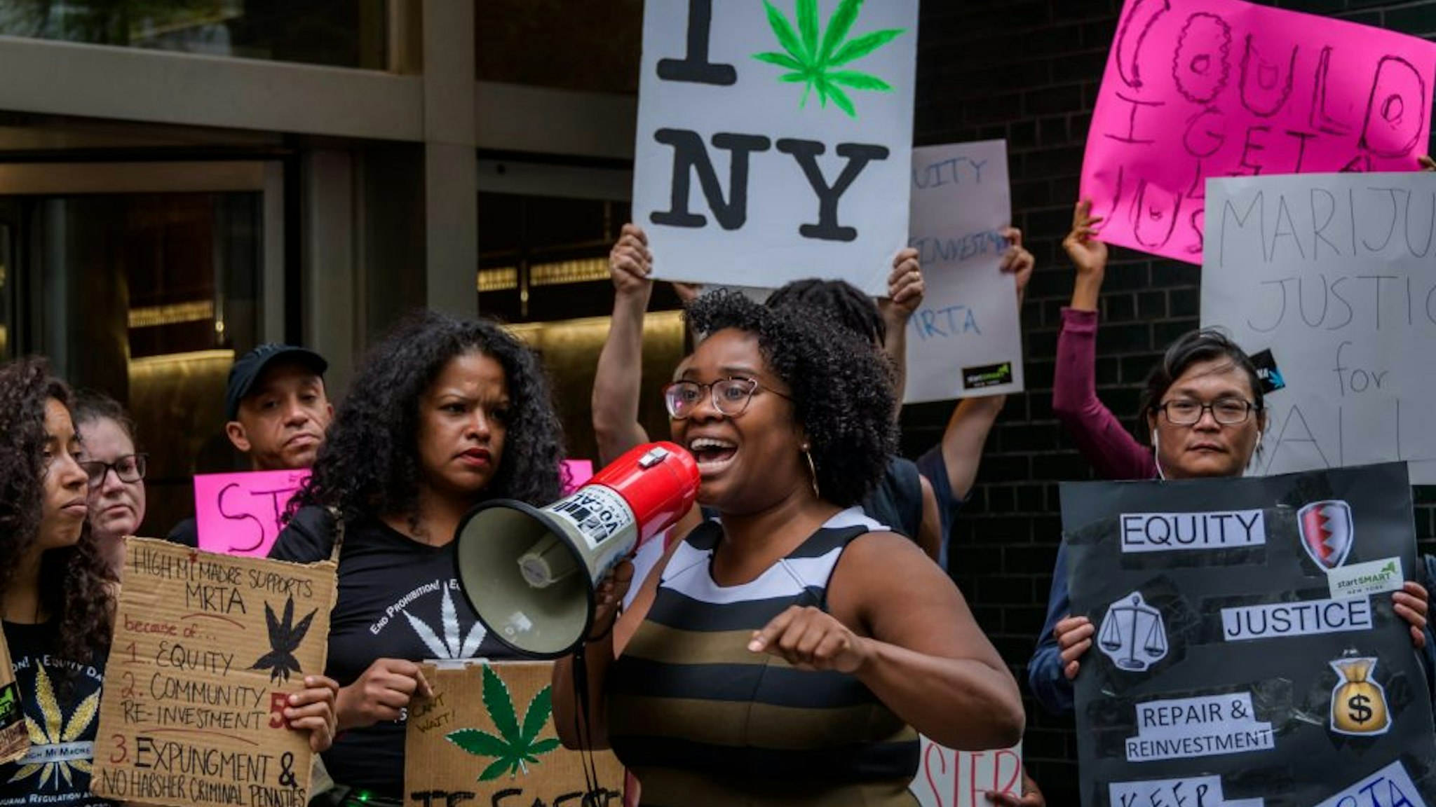 NEW YORK GOVERNOR'S OFFICE IN MANHATTAND, NEW YORK, UNITED STATES - 2019/06/16: Kassandra Frederique is New York State Director at the Drug Policy Alliance (DPA) - Marijauna rally outside New York Governor's office in Manhattan calling on Governor Andrew Cuomo, Senate Majority Leader Andrea Stewart-Cousins, and Assembly Speaker Carl Heastie to enact the Marijuana Regulation and Taxation Act (S.1527B/A.1617B), known as the MRTA.