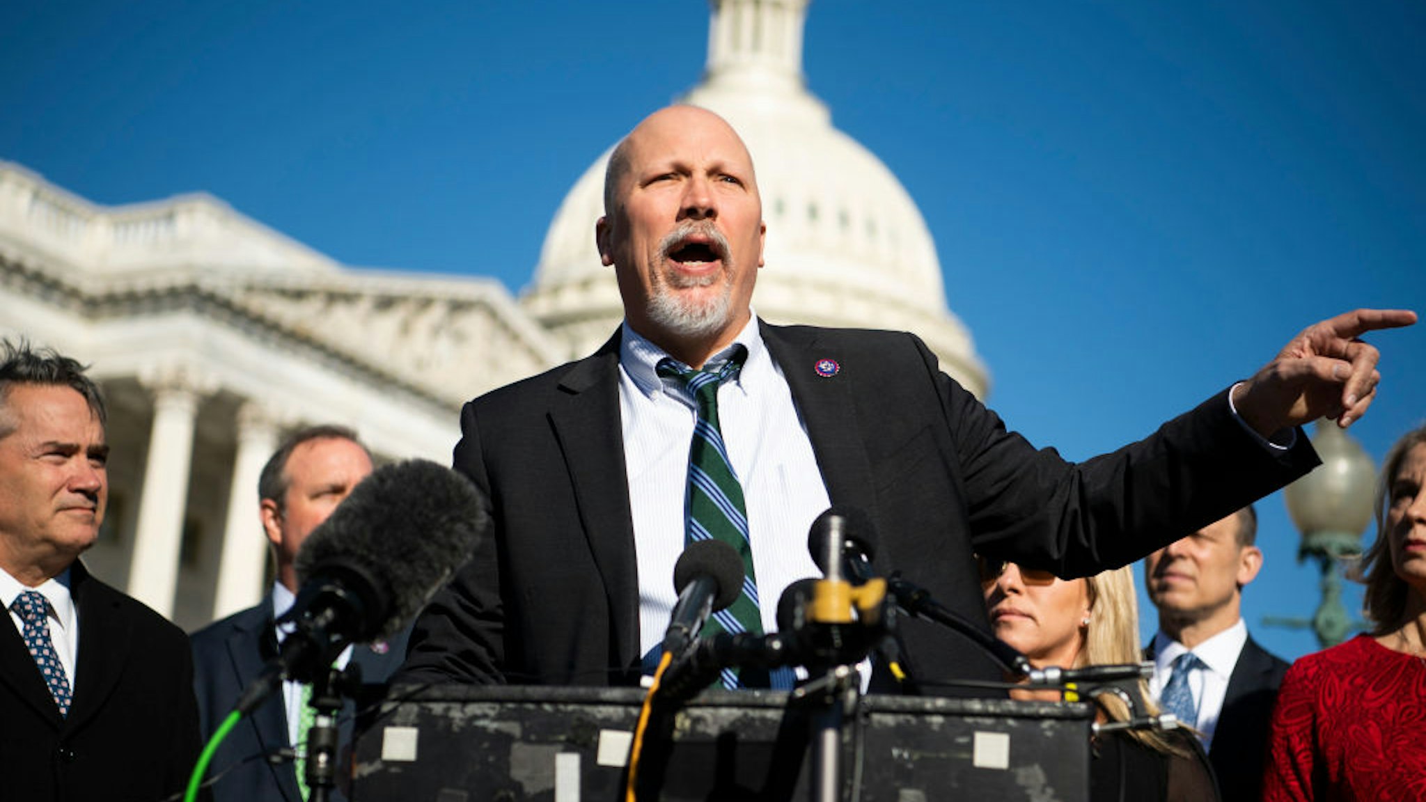 UNITED STATES - FEBRUARY 25 (FILE): Rep. Chip Roy, R-Texas, and members of the House Freedom Caucus conduct a news conference outside the Capitol to oppose the Equality Act, which prohibits discrimination on the basis of sex, gender identity, and sexual orientation, on Thursday February 25, 2021.