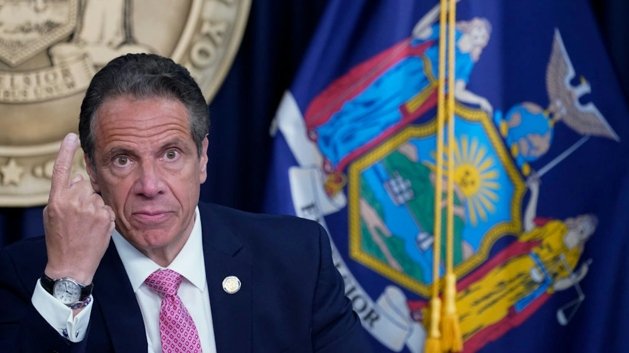 New York Gov. Andrew Cuomo speaks during a news conference on May 10, 2021 in New York City.